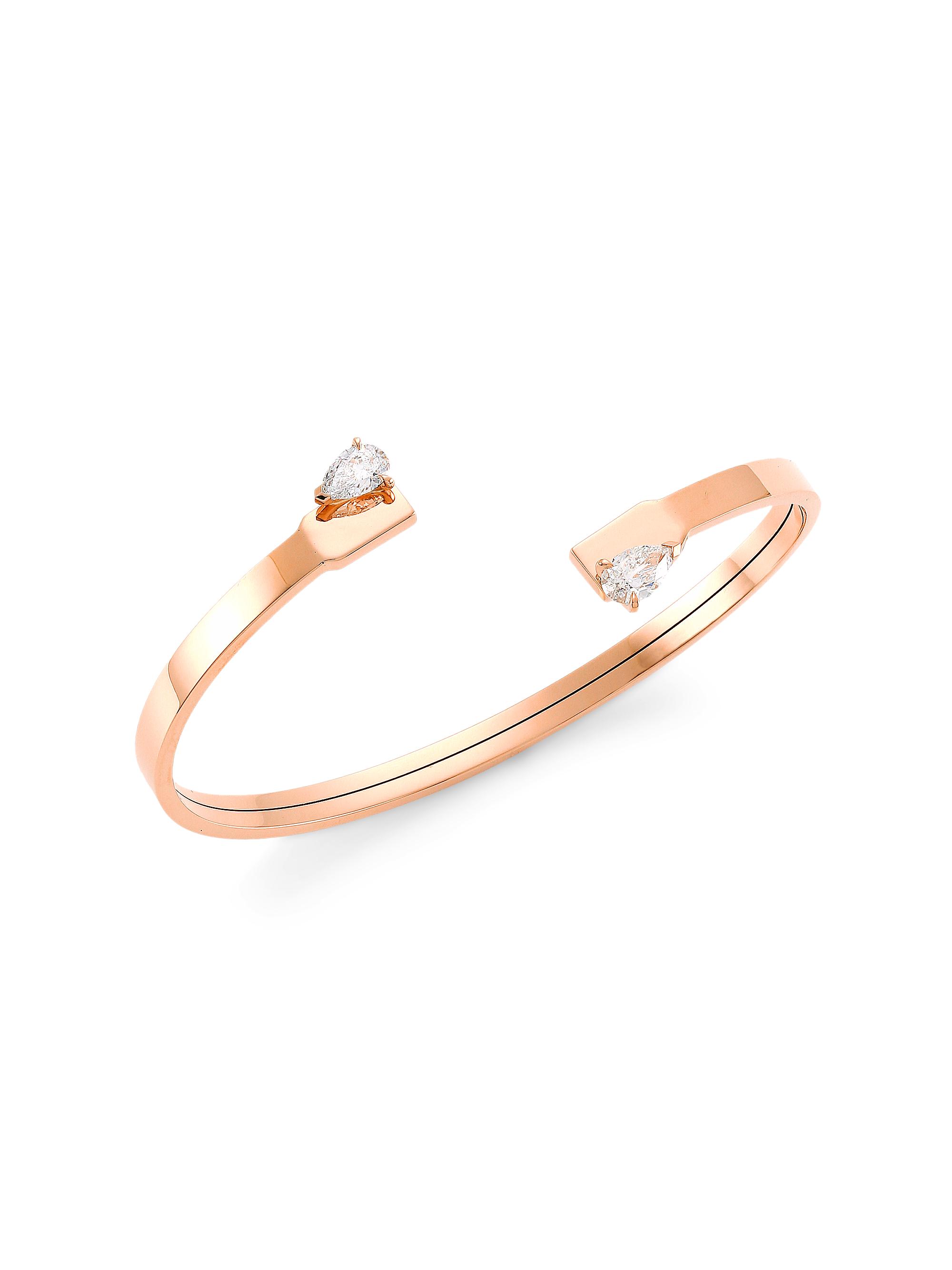 Repossi Women's Serti Carrés Alternés 18K Rose Gold & Diamond Open Bangle Bracelet