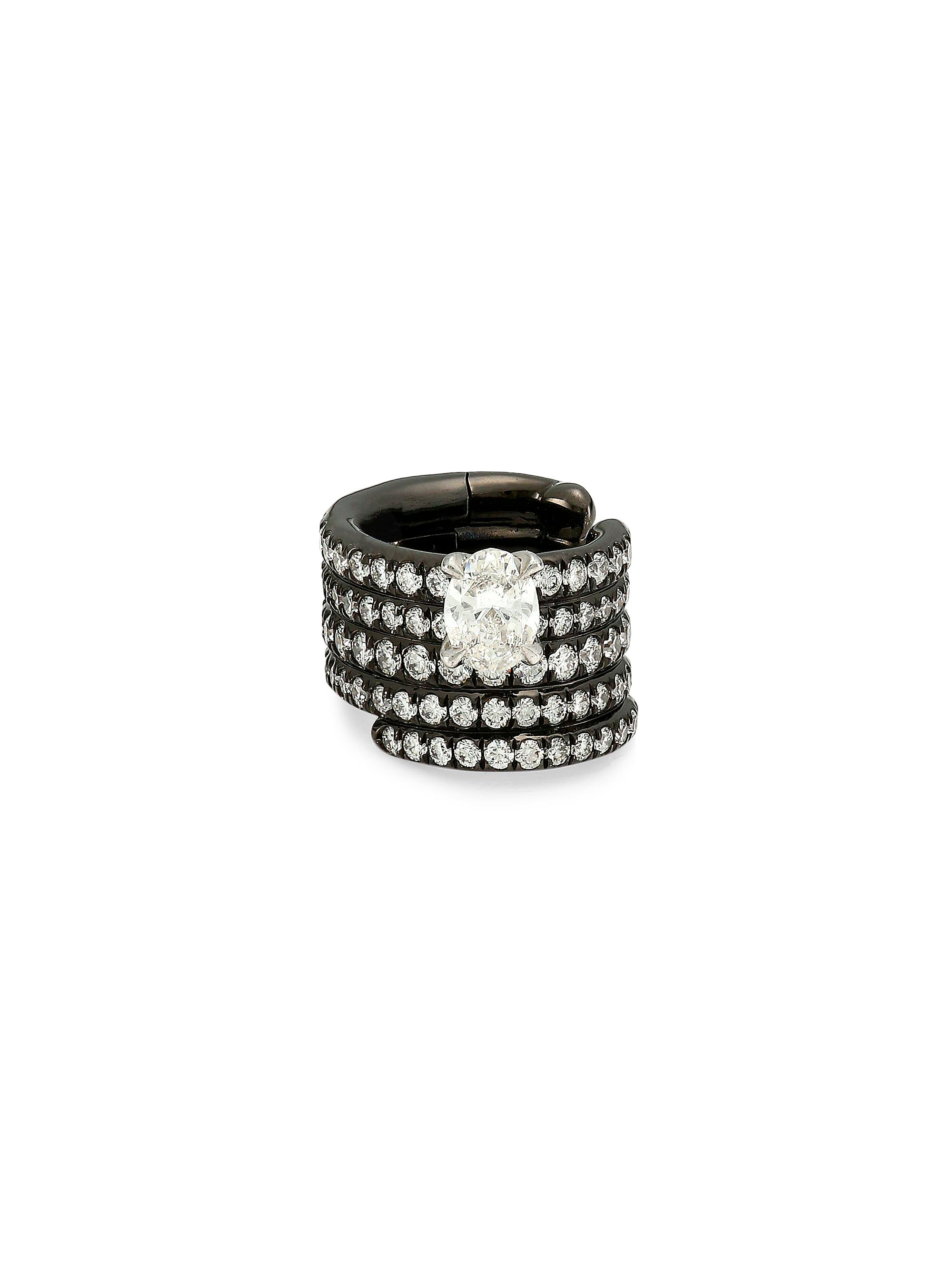 Repossi Women's Blast 18K Black Gold & Diamond Pavé Stacked Single Ear Cuff - Black