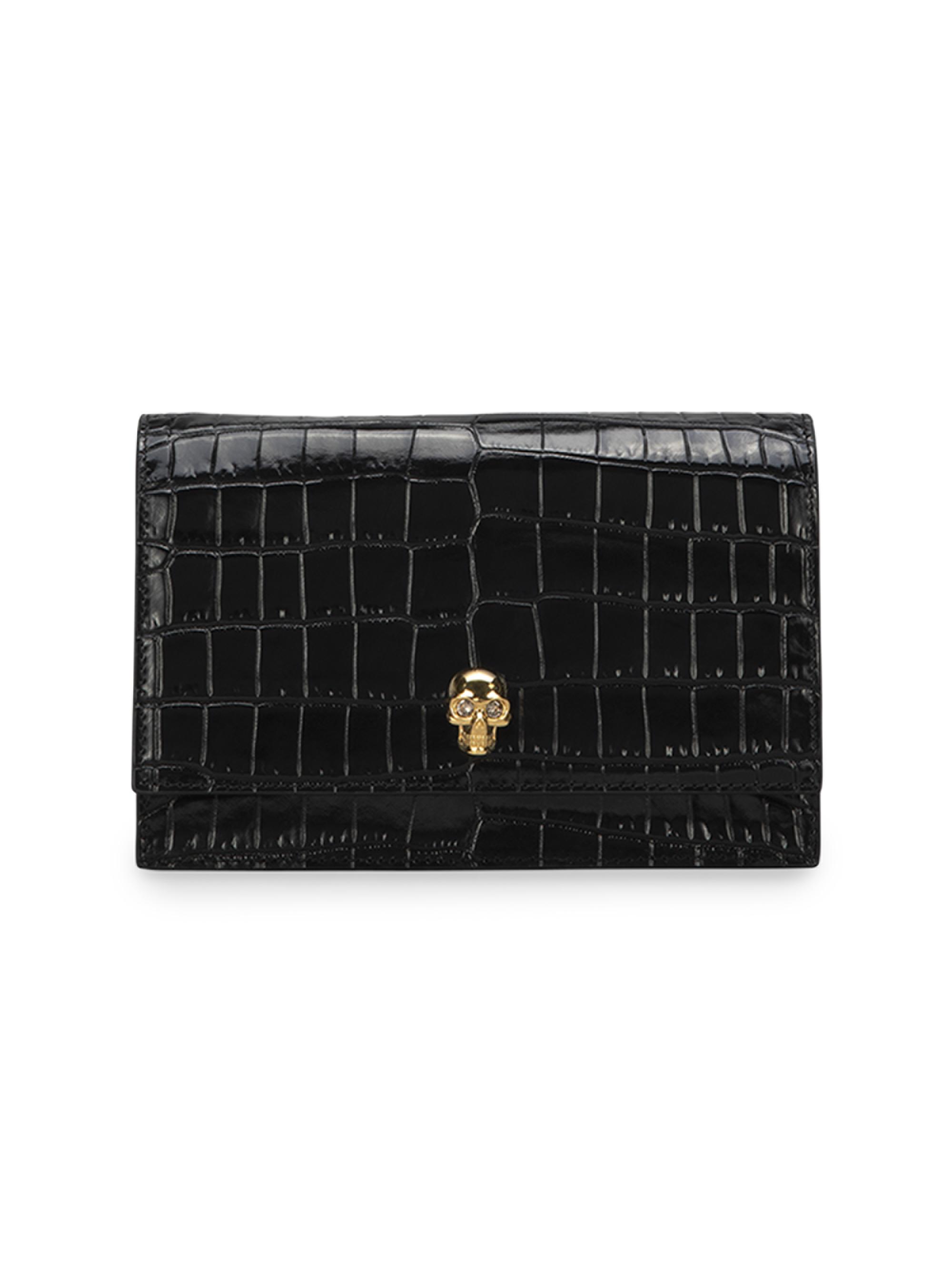 McQueen Women's  Skull Crocodile-Embossed Leather Crossbody Bag - Black