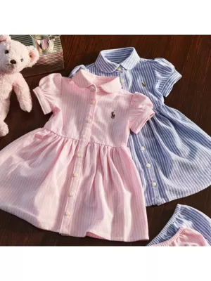 Baby cotton dress, bloomers and hat set