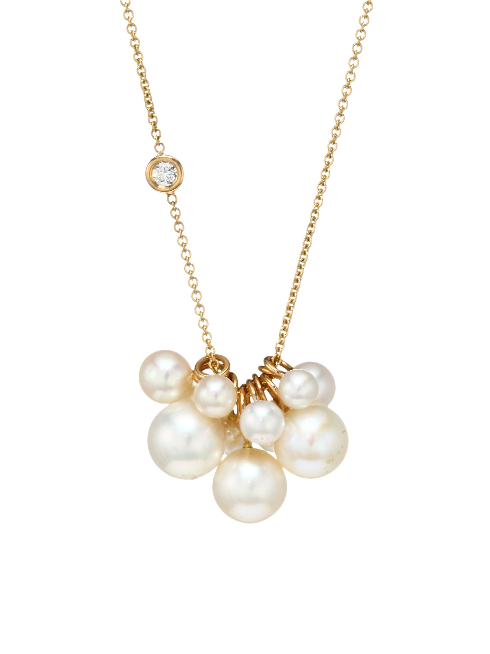 Zoë Chicco Women's 14K Yellow Gold, Diamond & 4-8MM Pearl Cluster Pendant Long Necklace - Gold