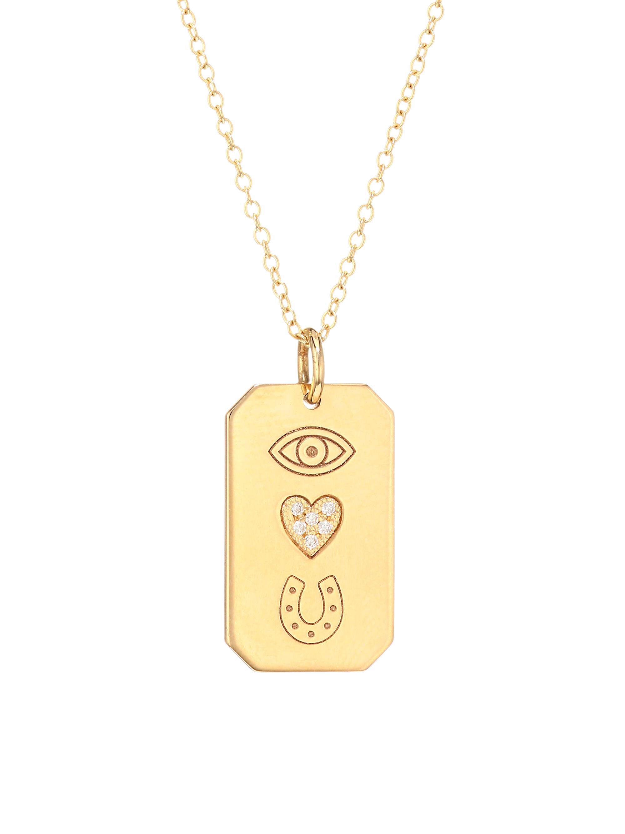 ZOE CHICCO Women's 14K Yellow Gold & Diamond Eye Heart U Dog Tag Pendant Necklace - Gold