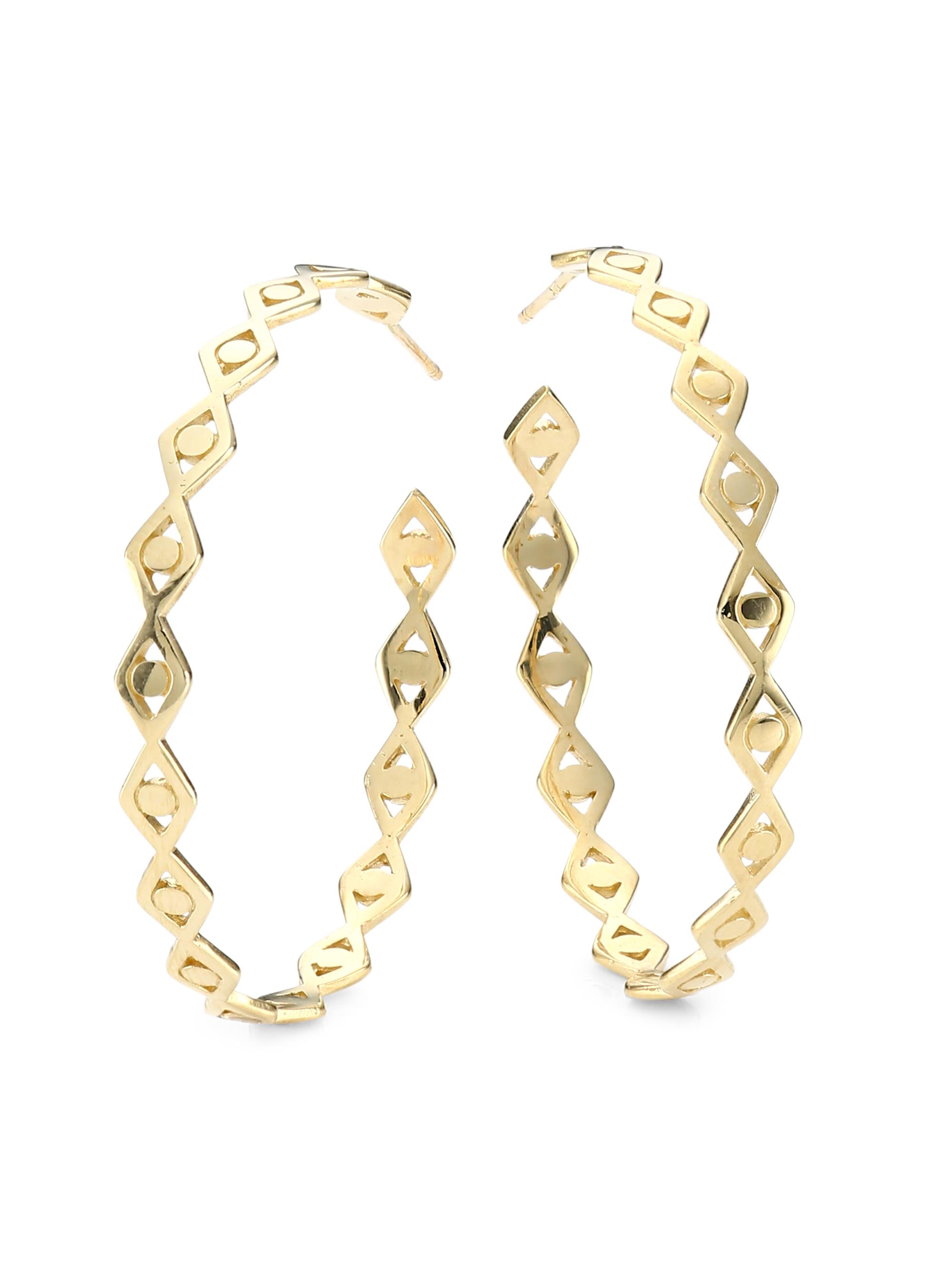 Sydney Evan Women's 14K Yellow Gold Evil Eye Link  Hoop Post Earrings - Yellow Gold