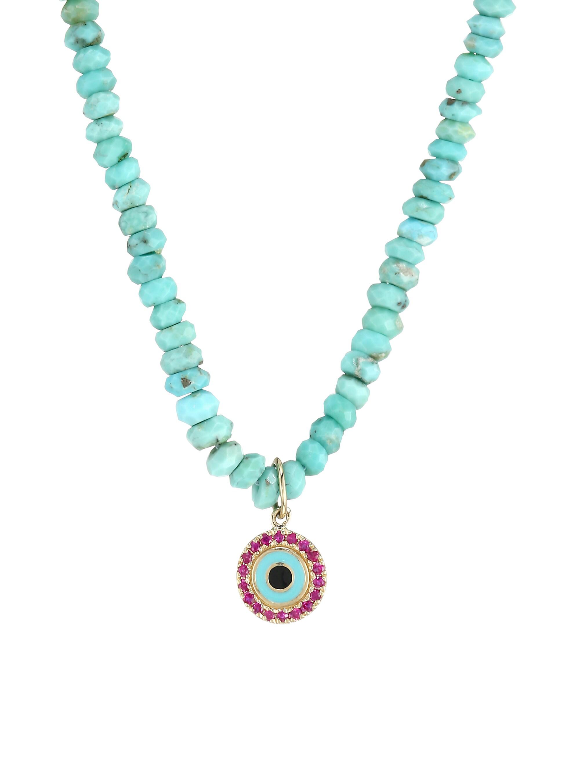 Sydney Evan Women's  Arizona Turquoise Bead, Ruby & Enamel Evil Eye Charm Necklace - Blue