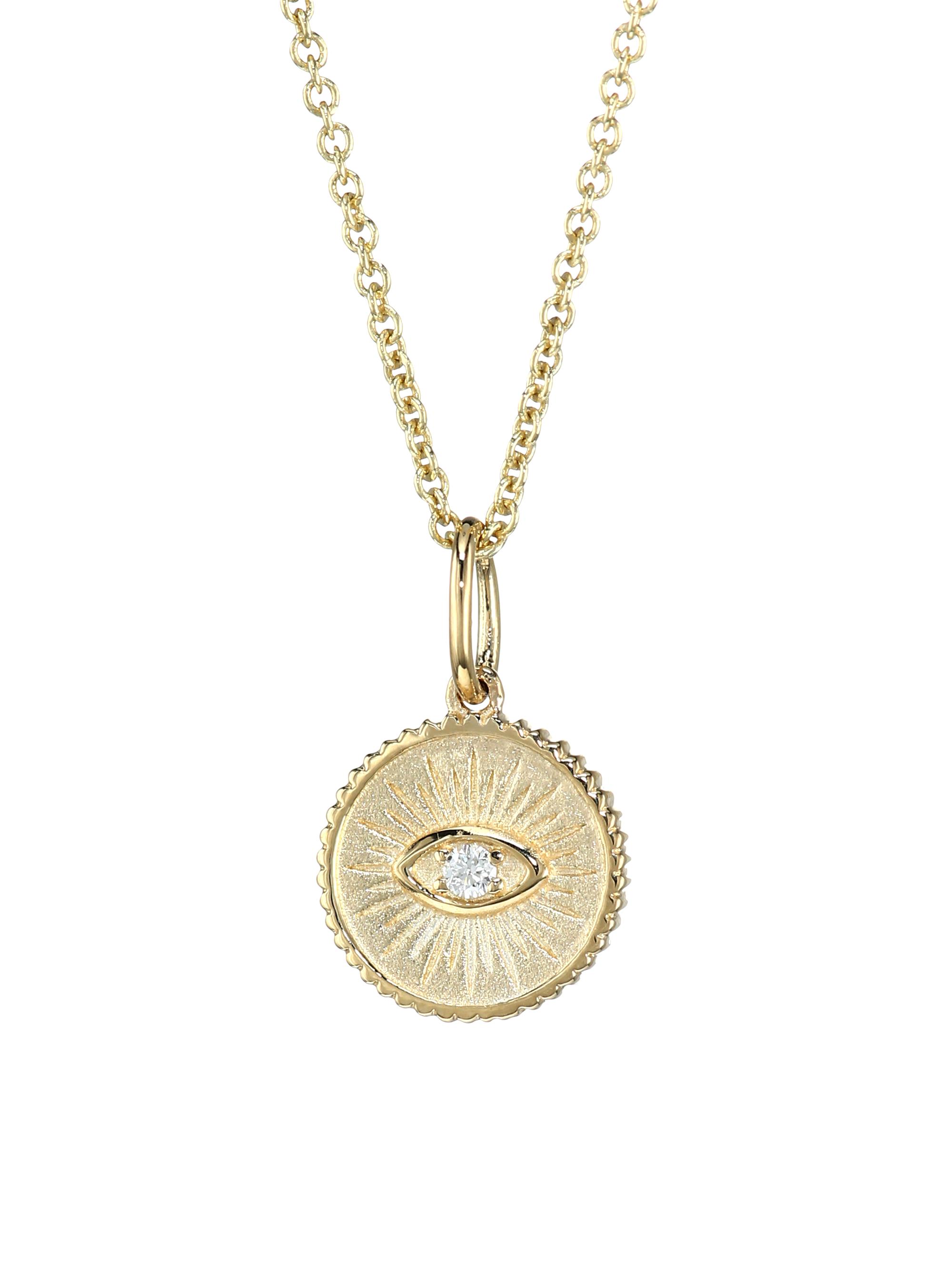 Sydney Evan Women's 14K Yellow Gold & Diamond  Marquis Eye Coin Necklace - Yellow Gold