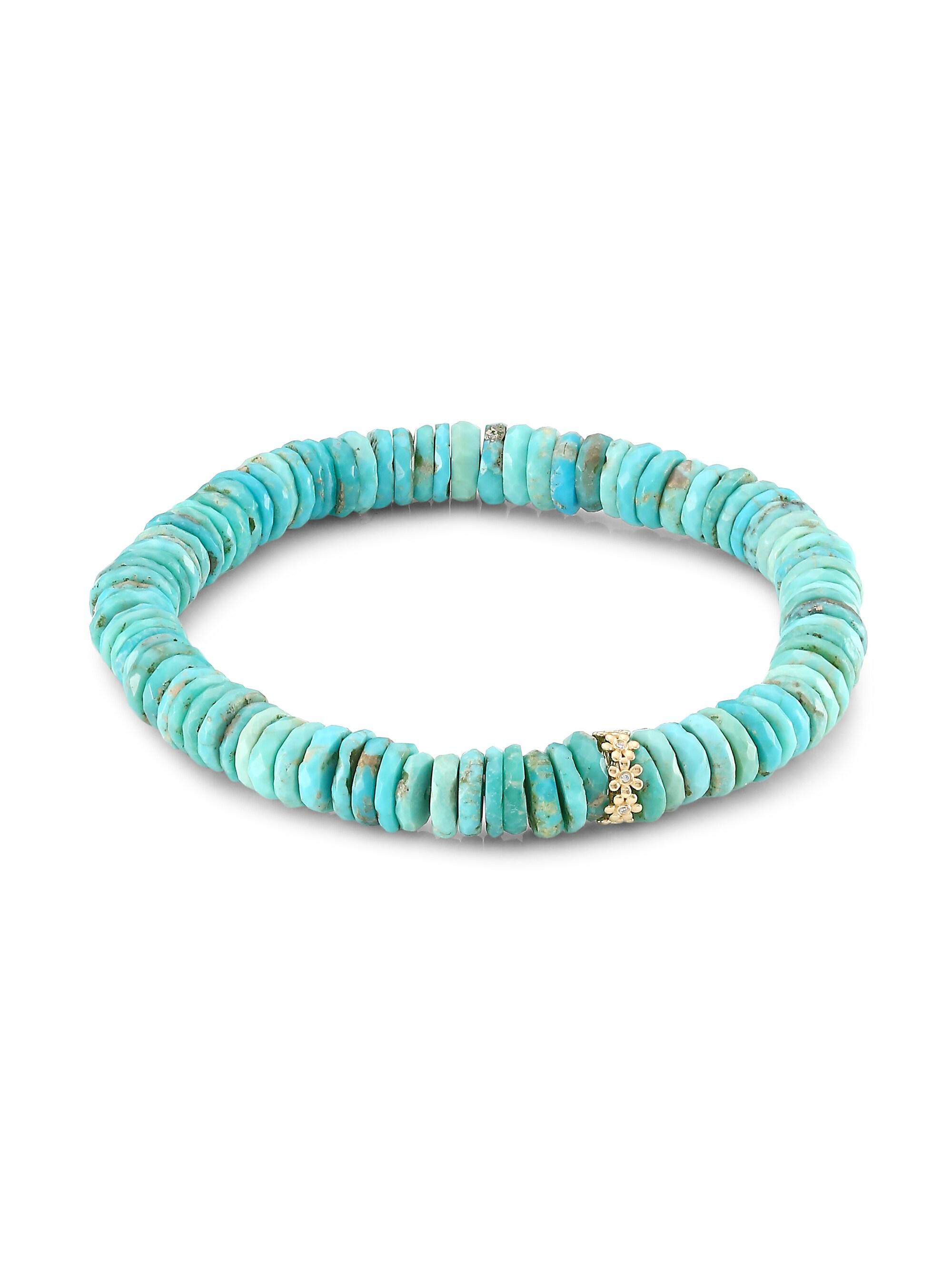 Sydney Evan Women's Arizona Turquoise, 14K Yellow Gold & Diamond Flower Spacer Beaded Bracelet - Gold