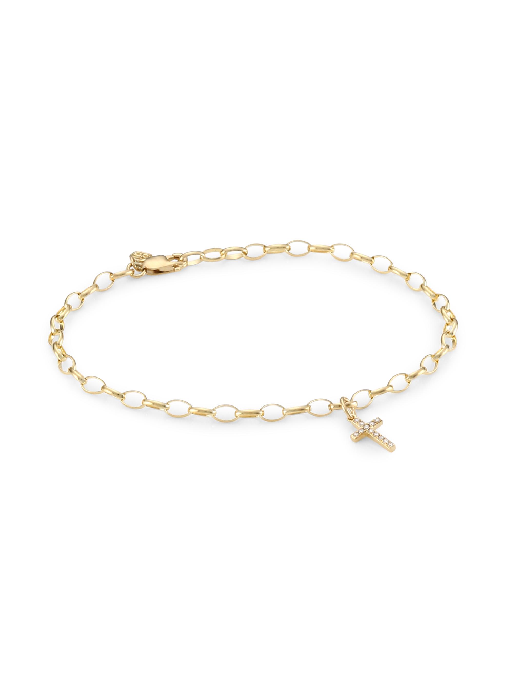 Sydney Evan Women's 14K Yellow Gold & Diamond  Cross Charm Link Bracelet - Gold