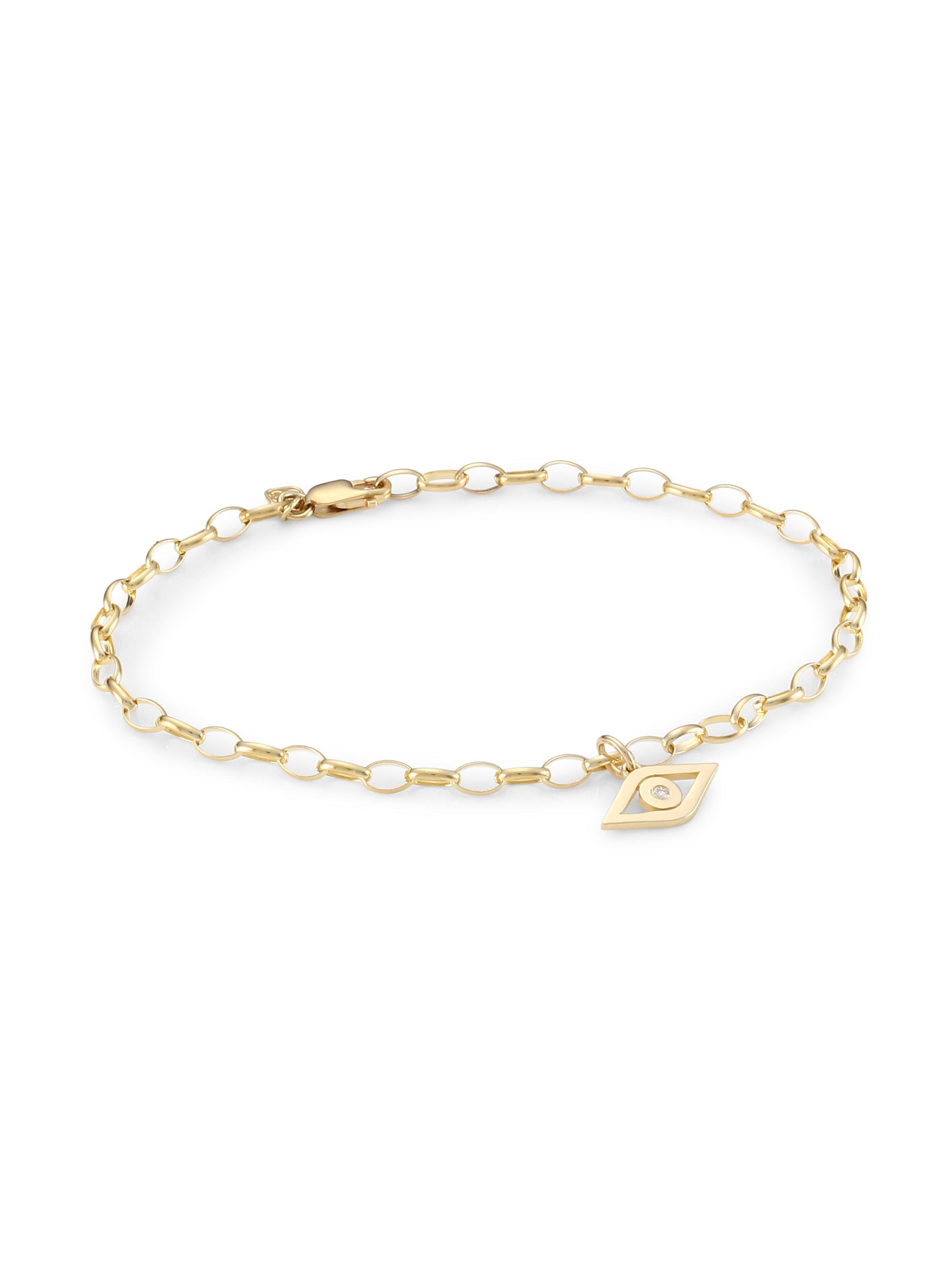 Sydney Evan Women's 14K Yellow Gold & Diamond Evil Eye Charm Link Bracelet - Gold