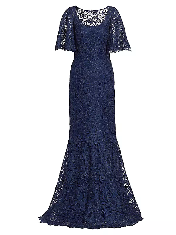 Lace Flutter-Sleeve Gown