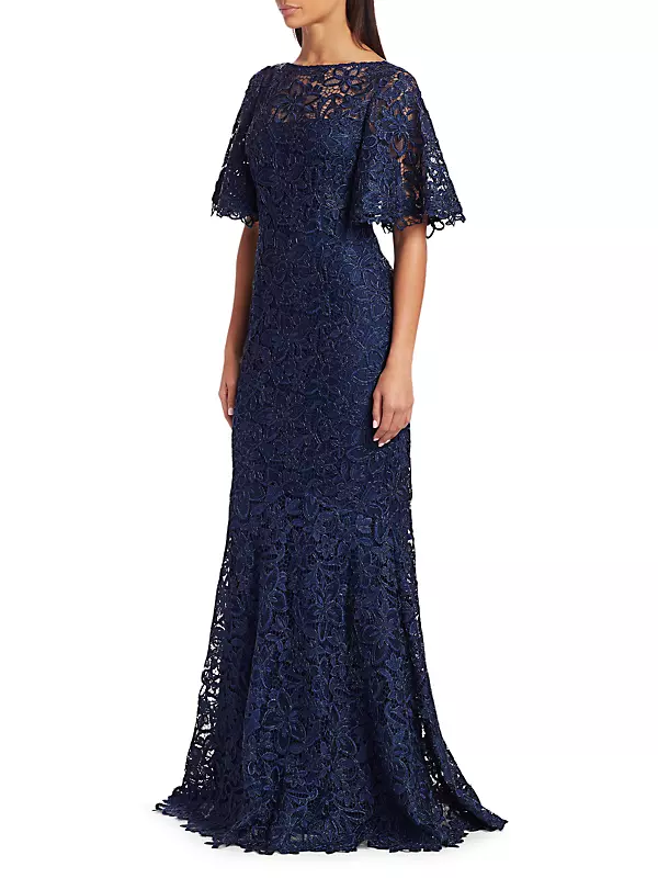Lace Flutter-Sleeve Gown