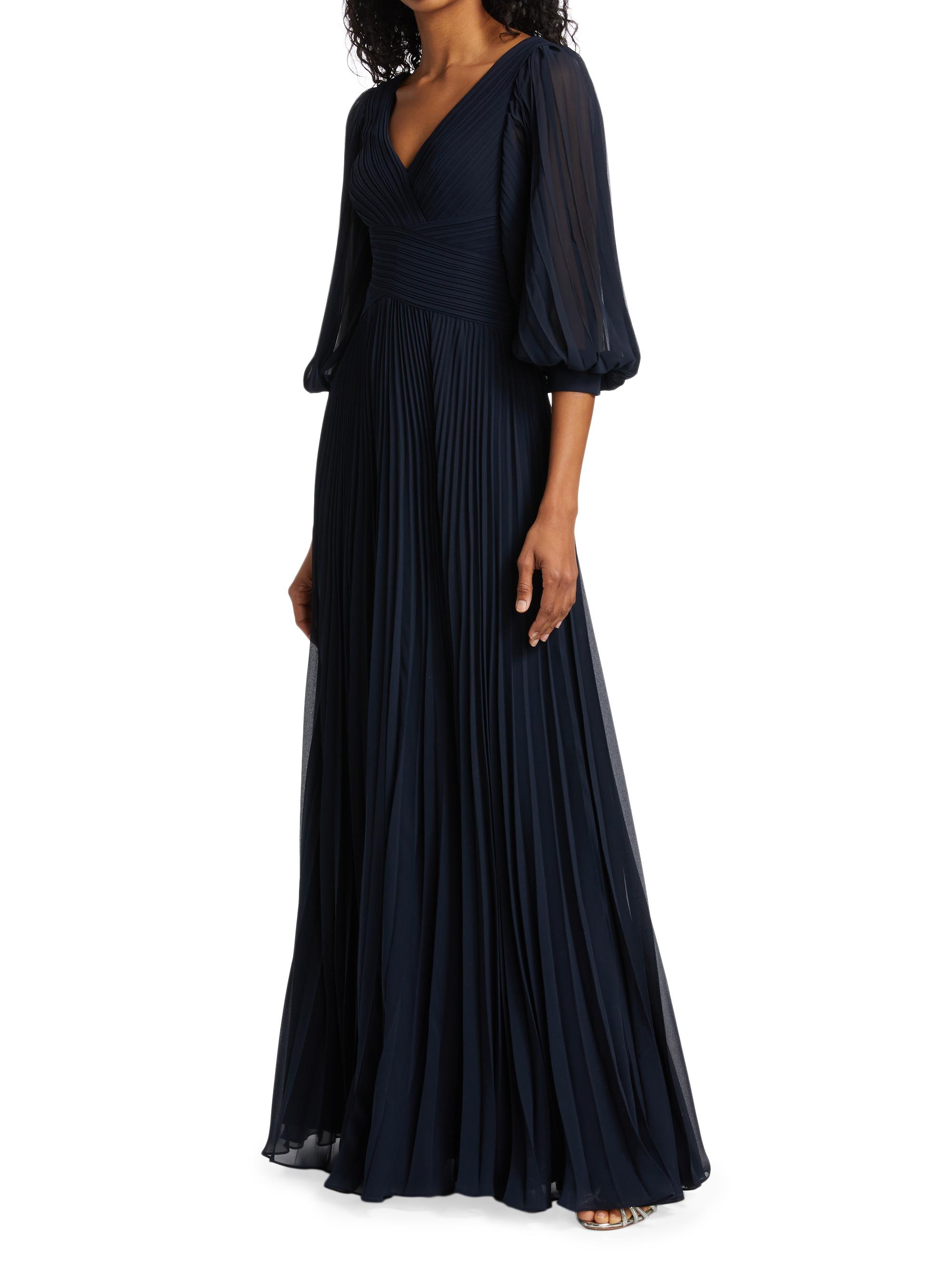 Teri Jon By Rickie Freeman Women's Chiffon Pleated Gown - Navy - Size 6