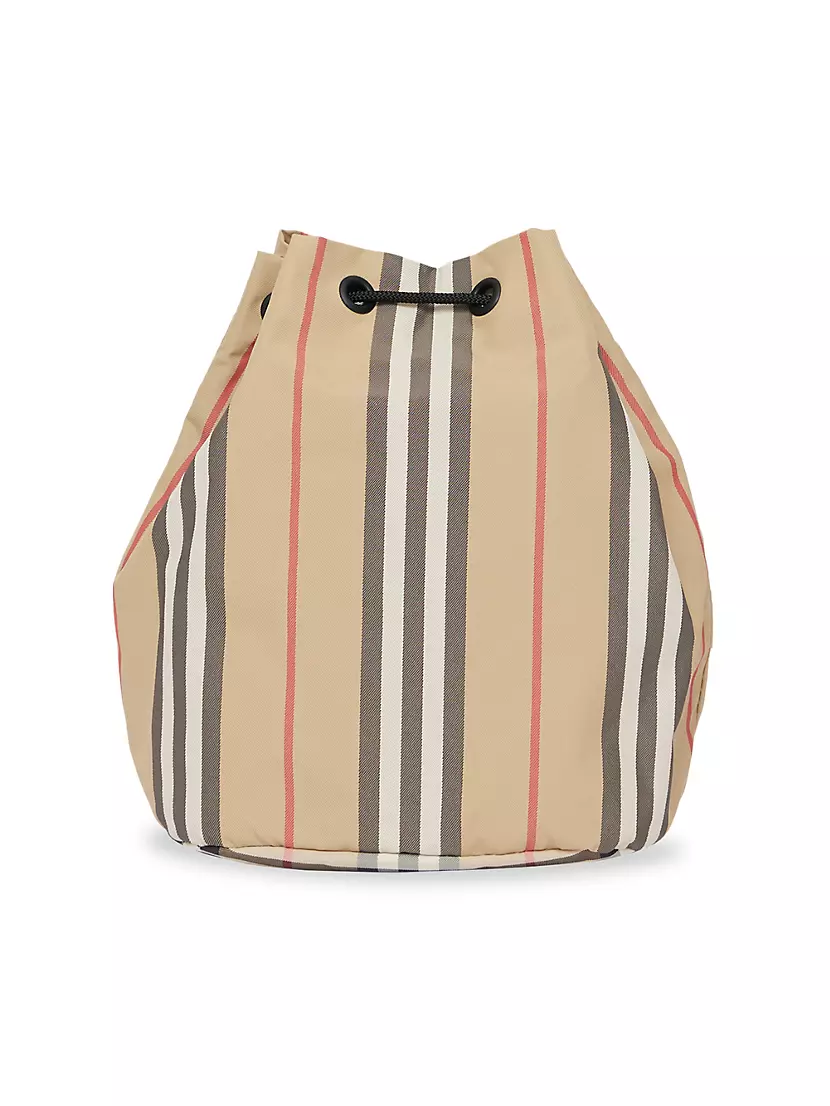 Burberry Archive Beige Icon Stripe Nylon Phoebe Drawstring Bag, myGemma