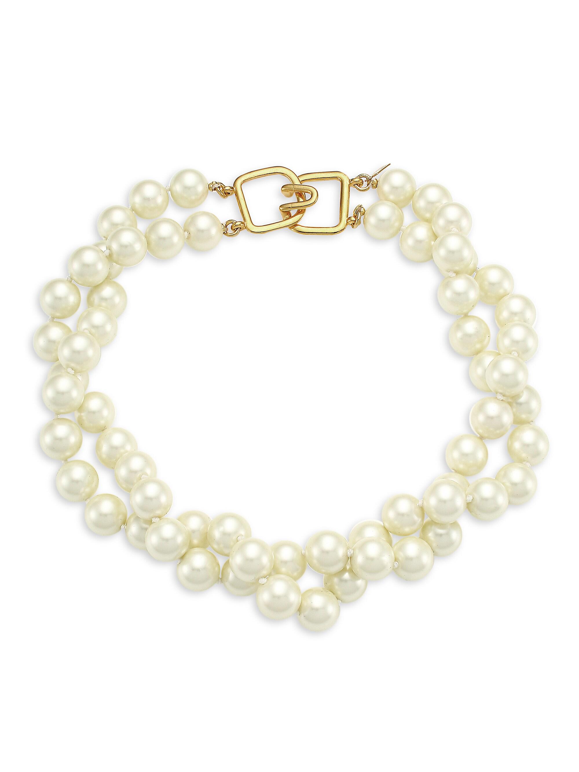 Kenneth Jay Lane Women's 2-Row Twisted Glass Pearl Choker Necklace -