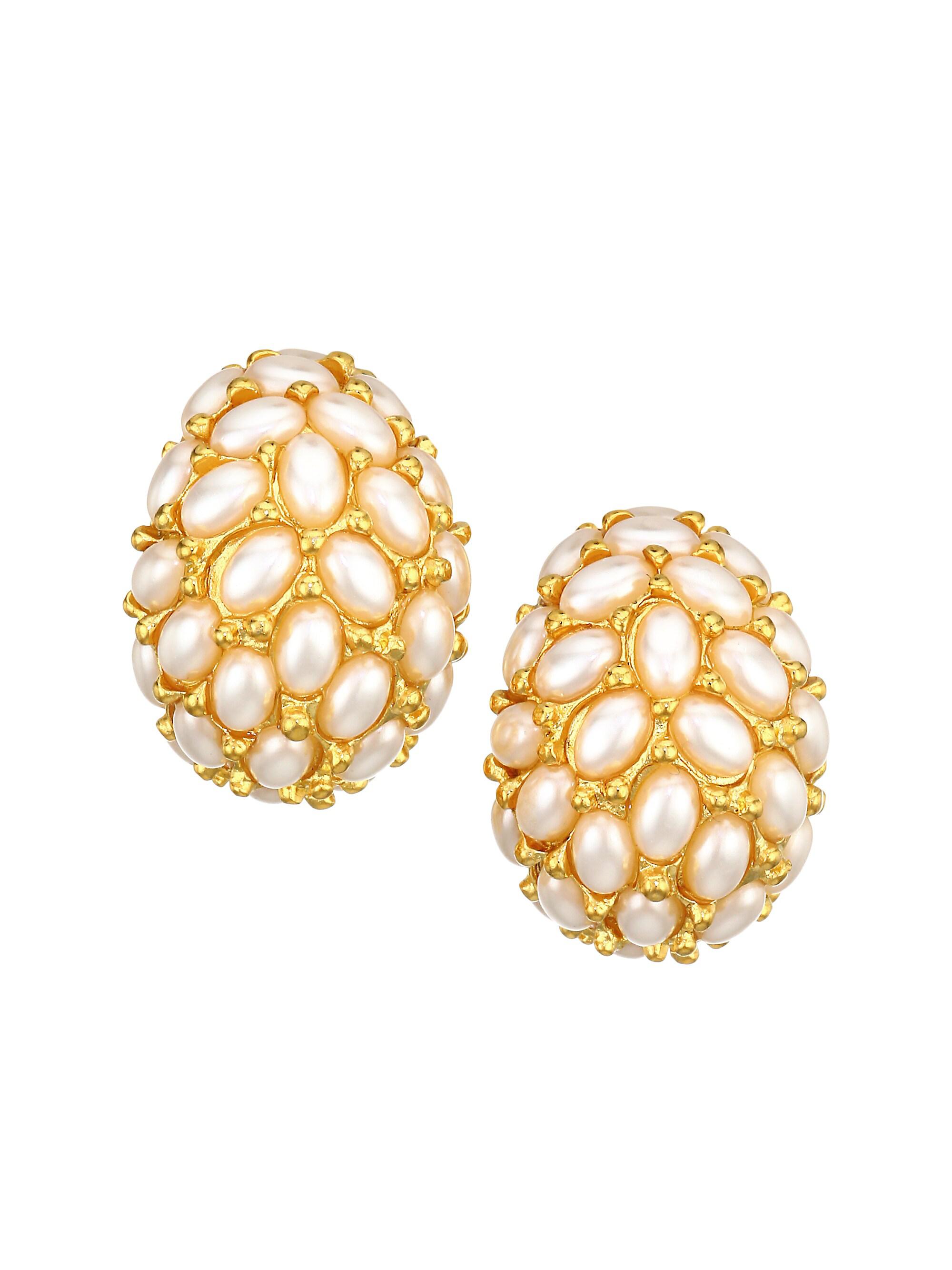 Kenneth Jay Lane Women's Faux Pearl Cabochon Hoop Clip-On Earrings - Pearl