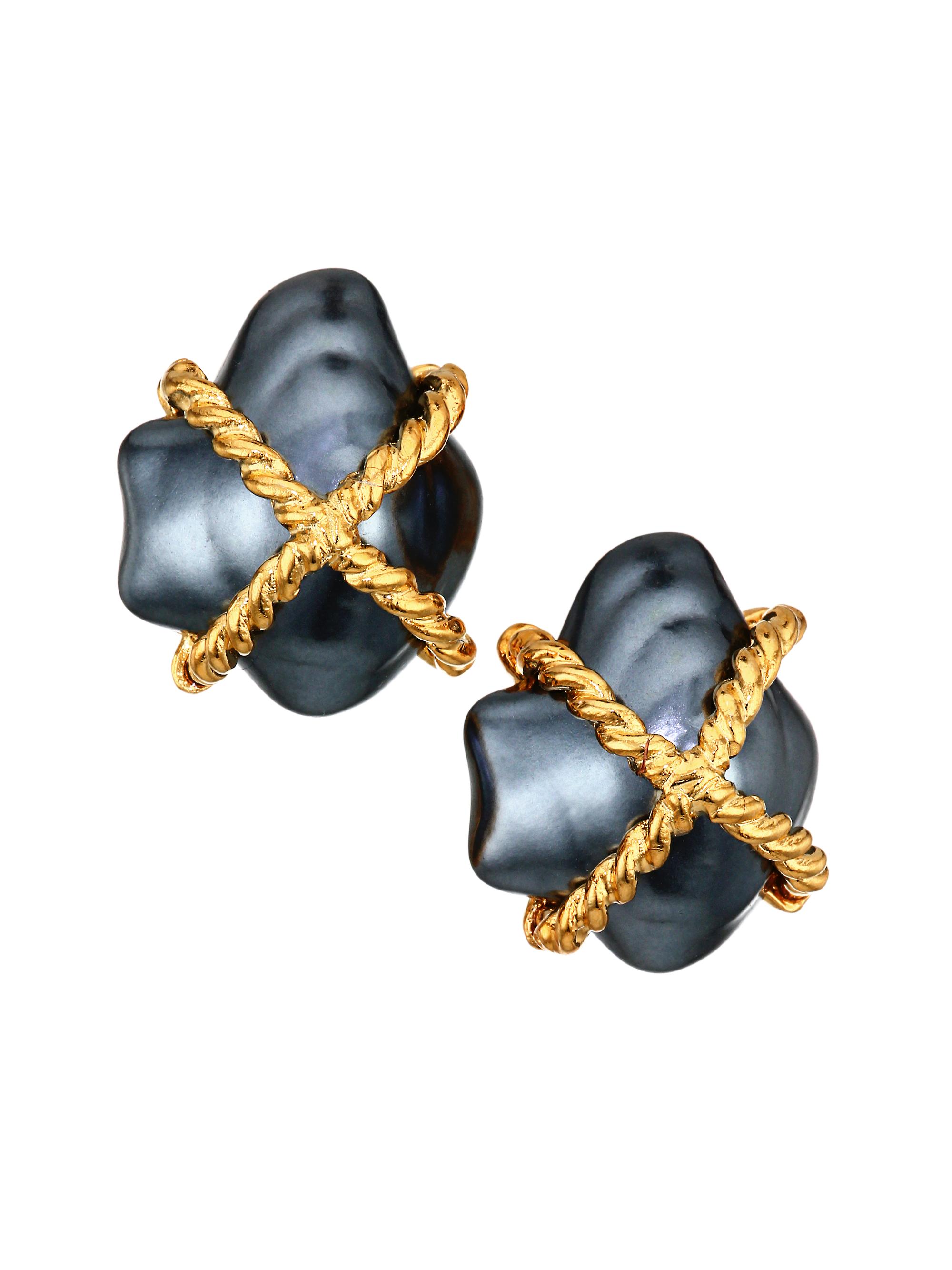 Kenneth Jay Lane Women's Gray Faux Pearl Clip-On Earrings - Gold Grey Pearl