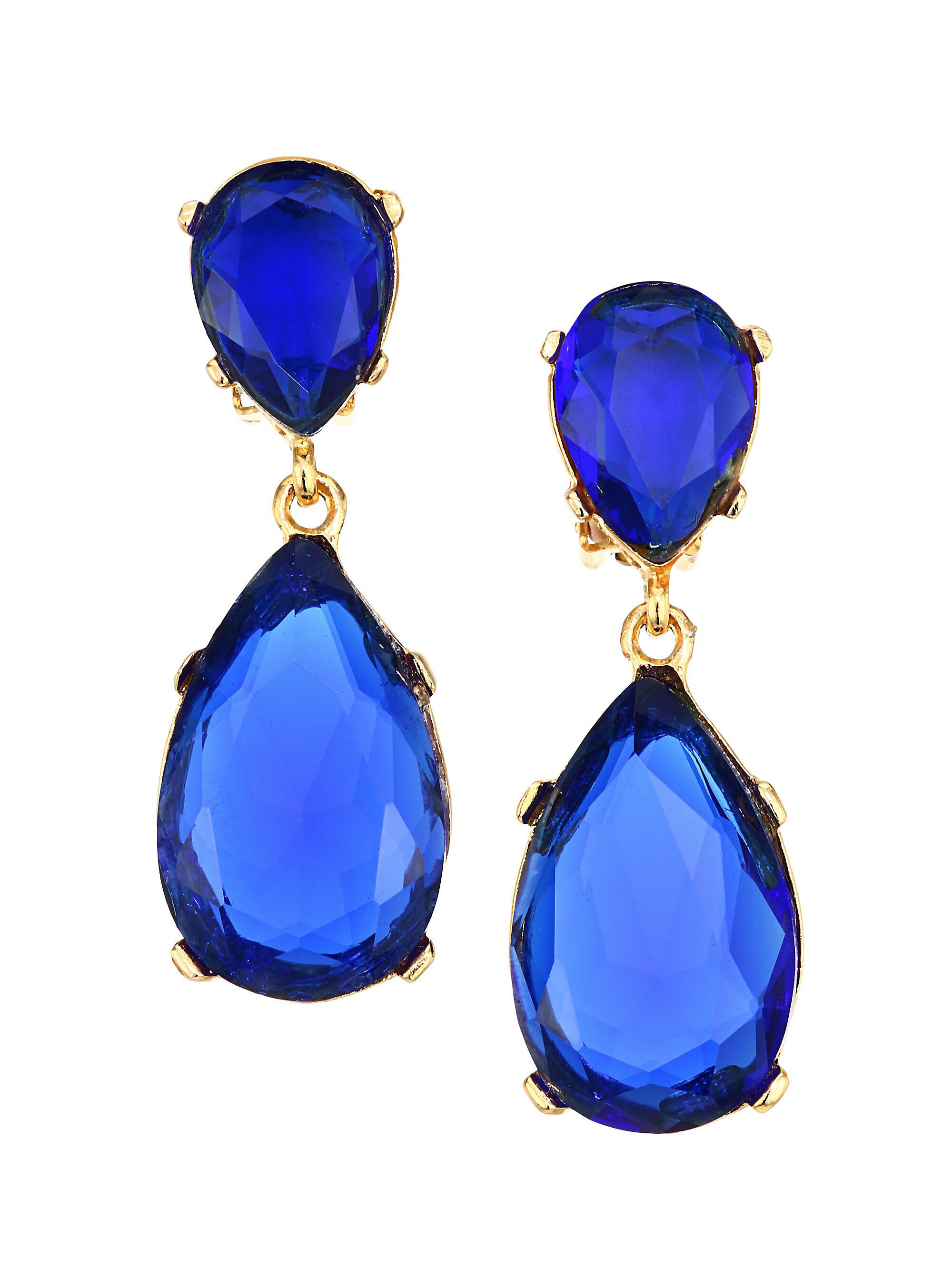 Kenneth Jay Lane Women's Sapphire-Color Crystal Double-Teardrop Earrings - Gold