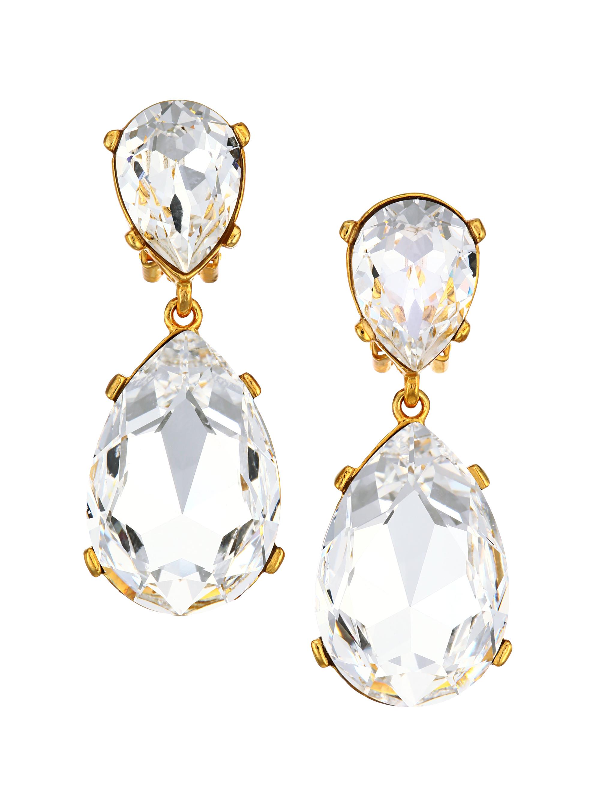 Kenneth Jay Lane Crystal Double-Teardrop Clip-On Earrings | Saks