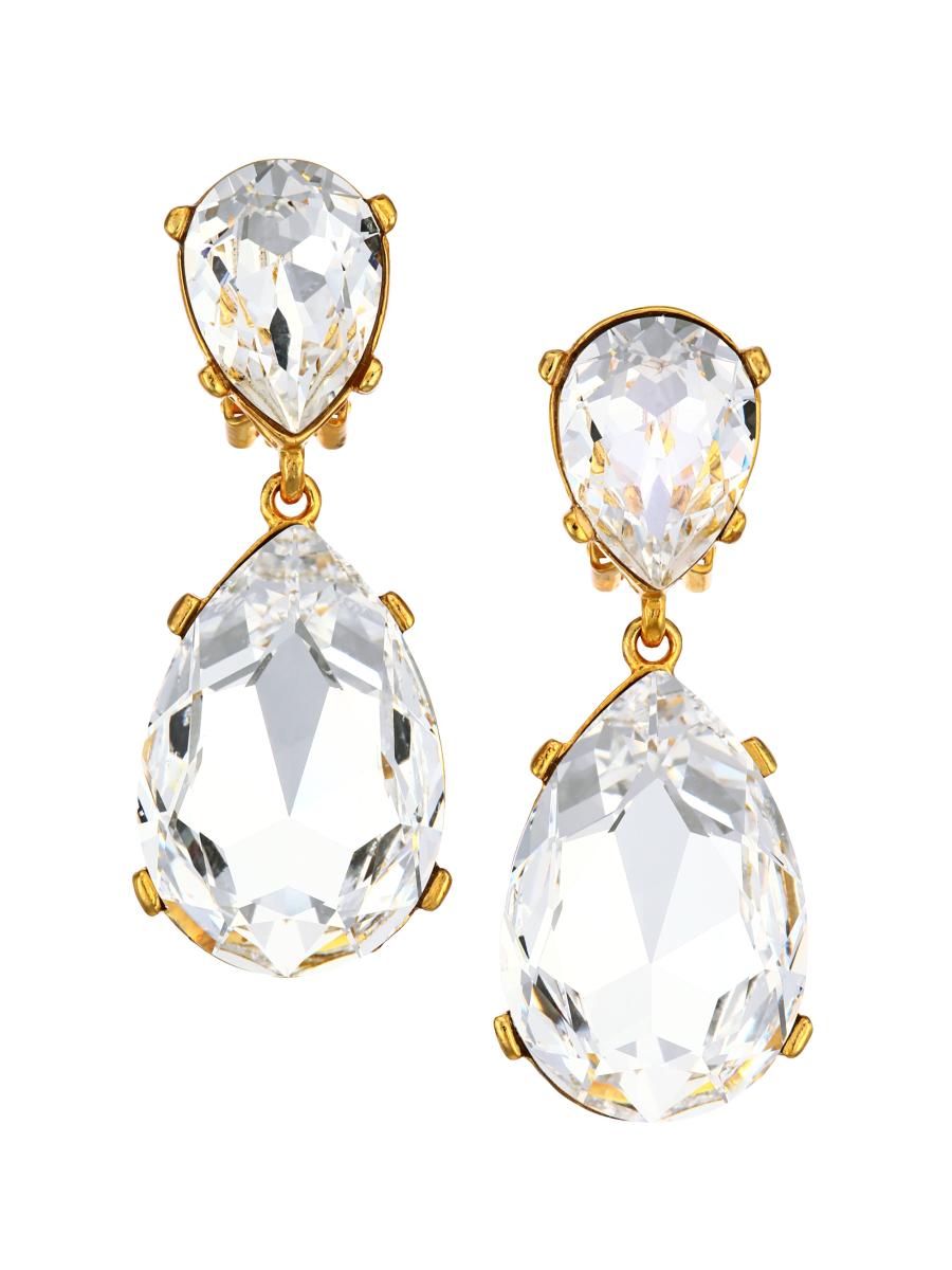 Kenneth Jay Lane Crystal Double-Teardrop Clip-On Earrings | Saks