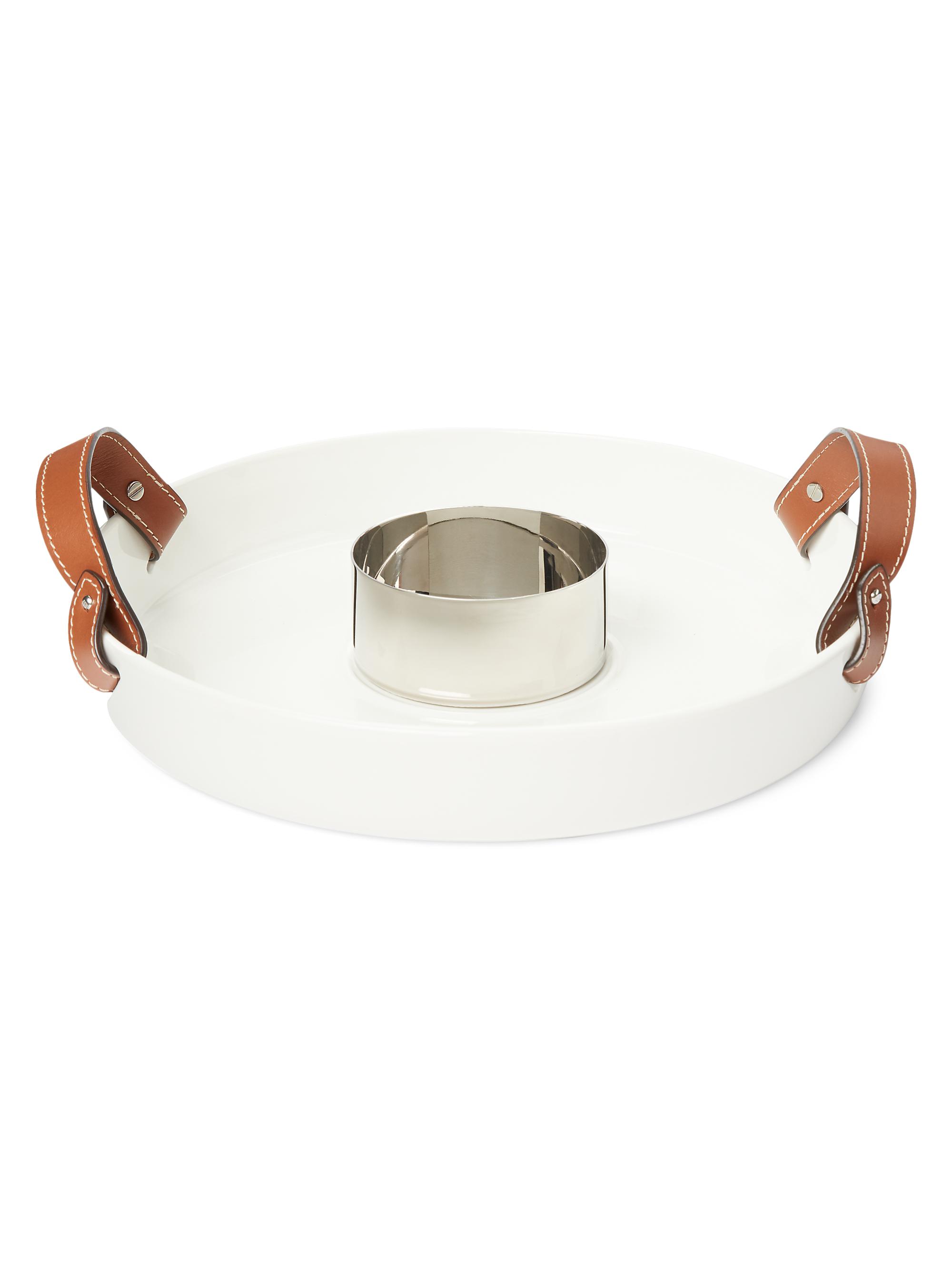 Ralph Lauren Wyatt 2-Piece Porcelain Serving Tray & Stainless Steel Bowl Set - Saddle