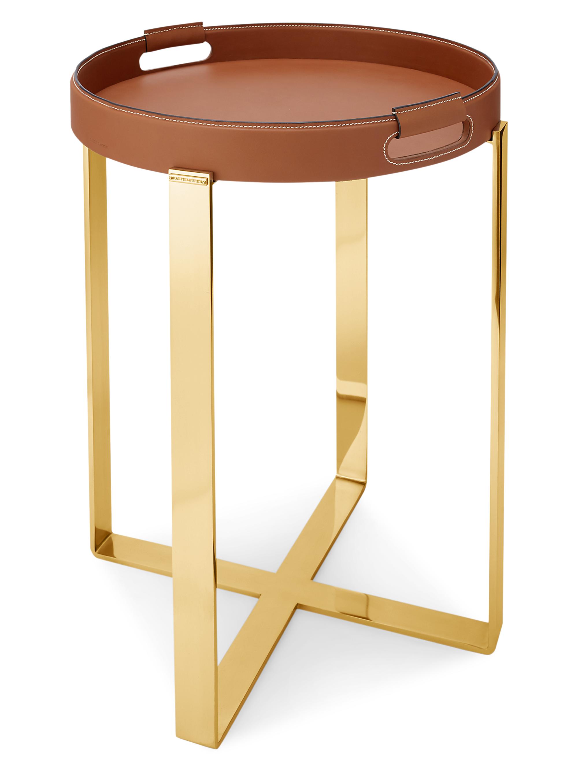 Ralph Lauren Wyatt Leather & Metal Tray Stand - Saddle