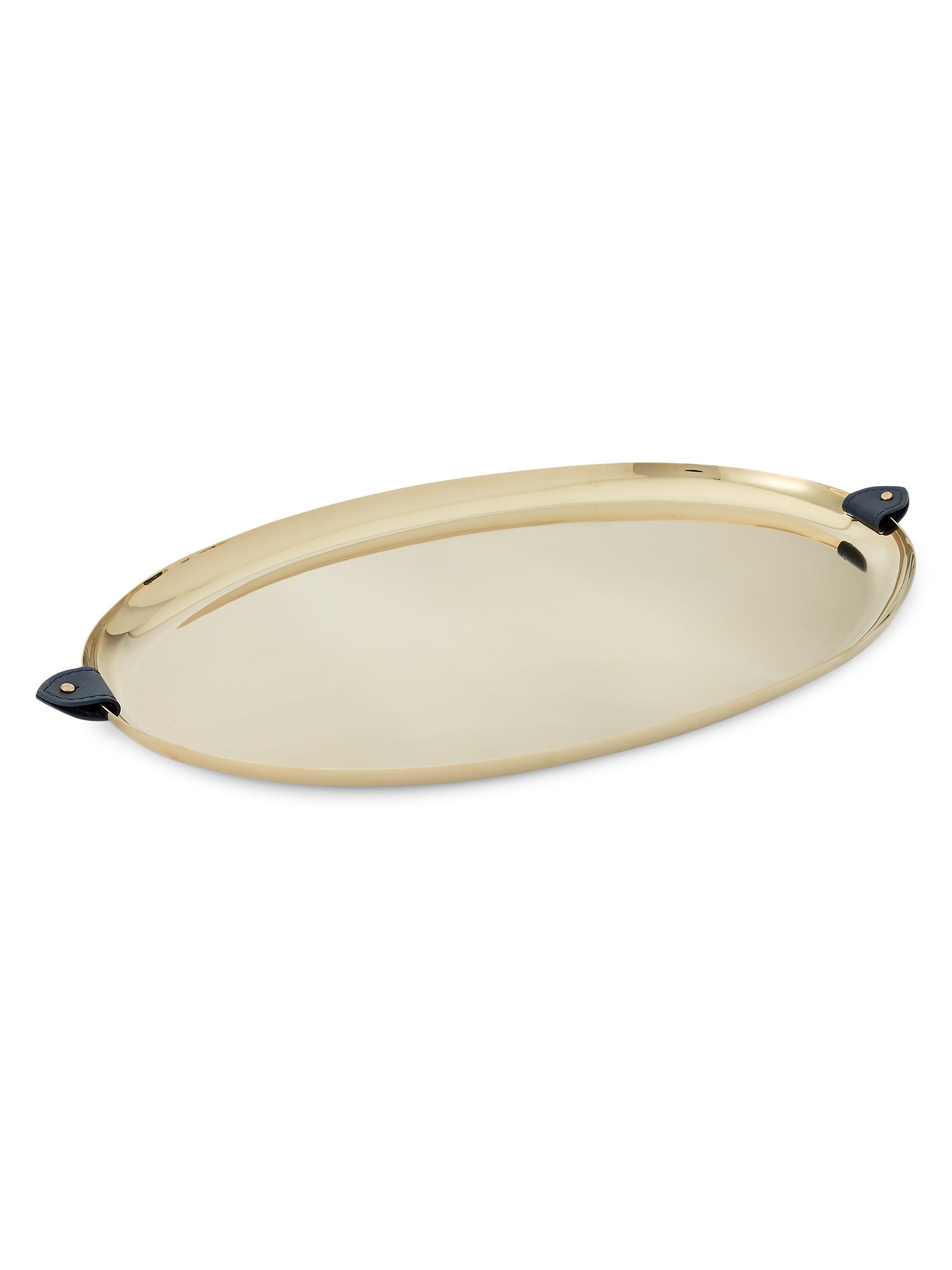Ralph Lauren Wyatt Stainless Steel & Leather Oval Platter - Navy Gold