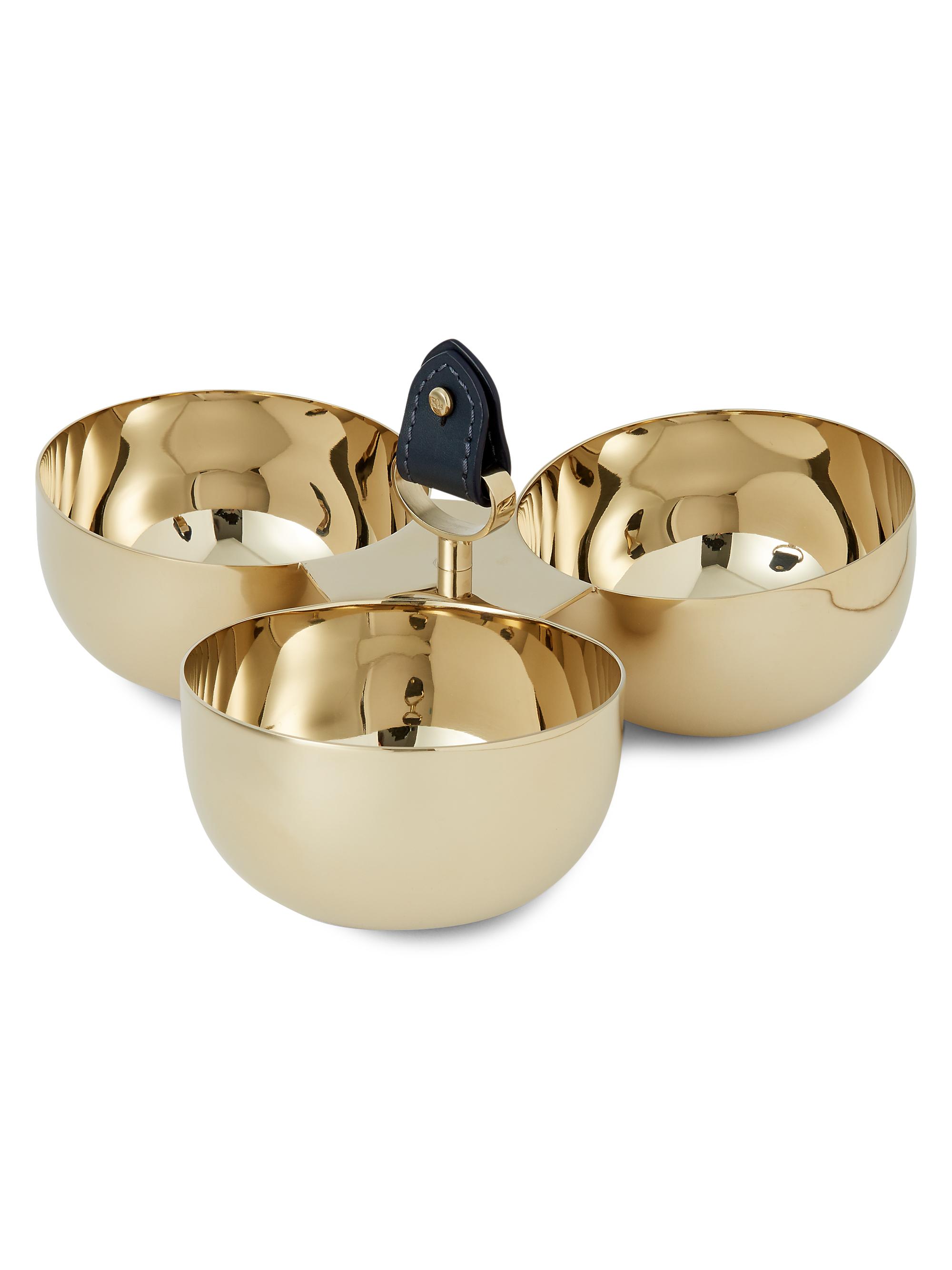Ralph Lauren Wyatt Stainless Steel & Leather Triple Nut Bowl - Navy Gold