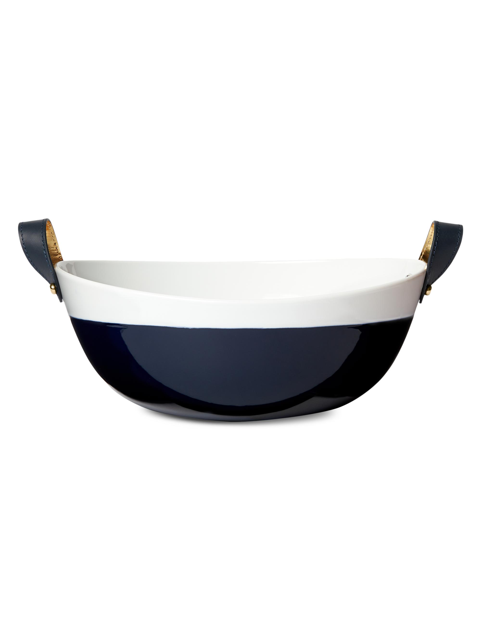 Ralph Lauren Wyatt Porcelain & Leather Salad Bowl - Navy White
