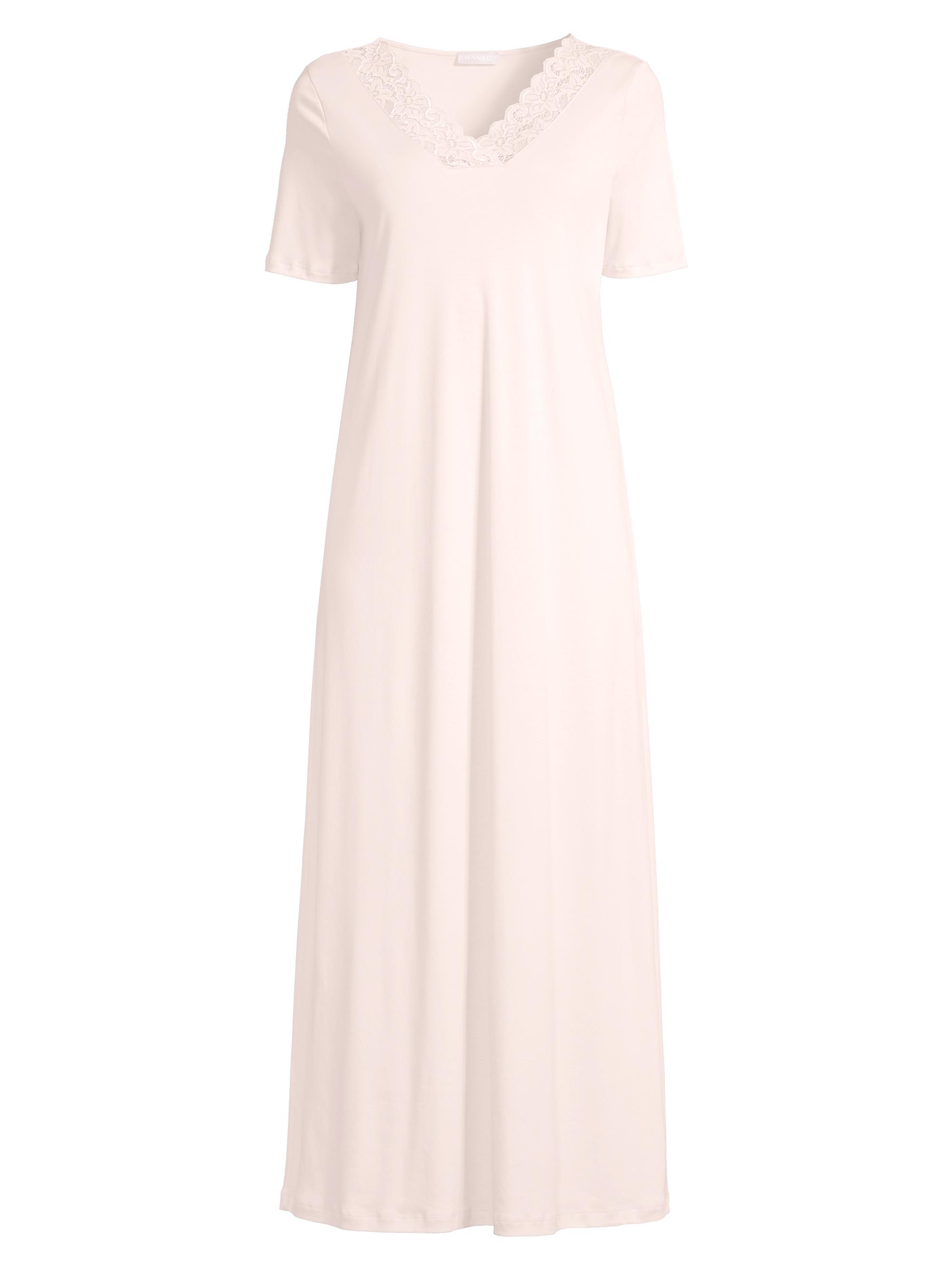 Hanro Women's Moments Short-Sleeve Long Gown - Crystal Pink