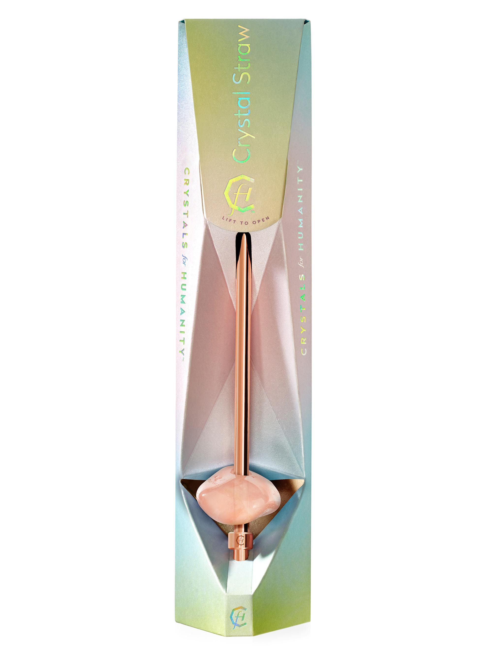 Gem-Water Women's Rose Quartz Crystal Stainless Steel Straw