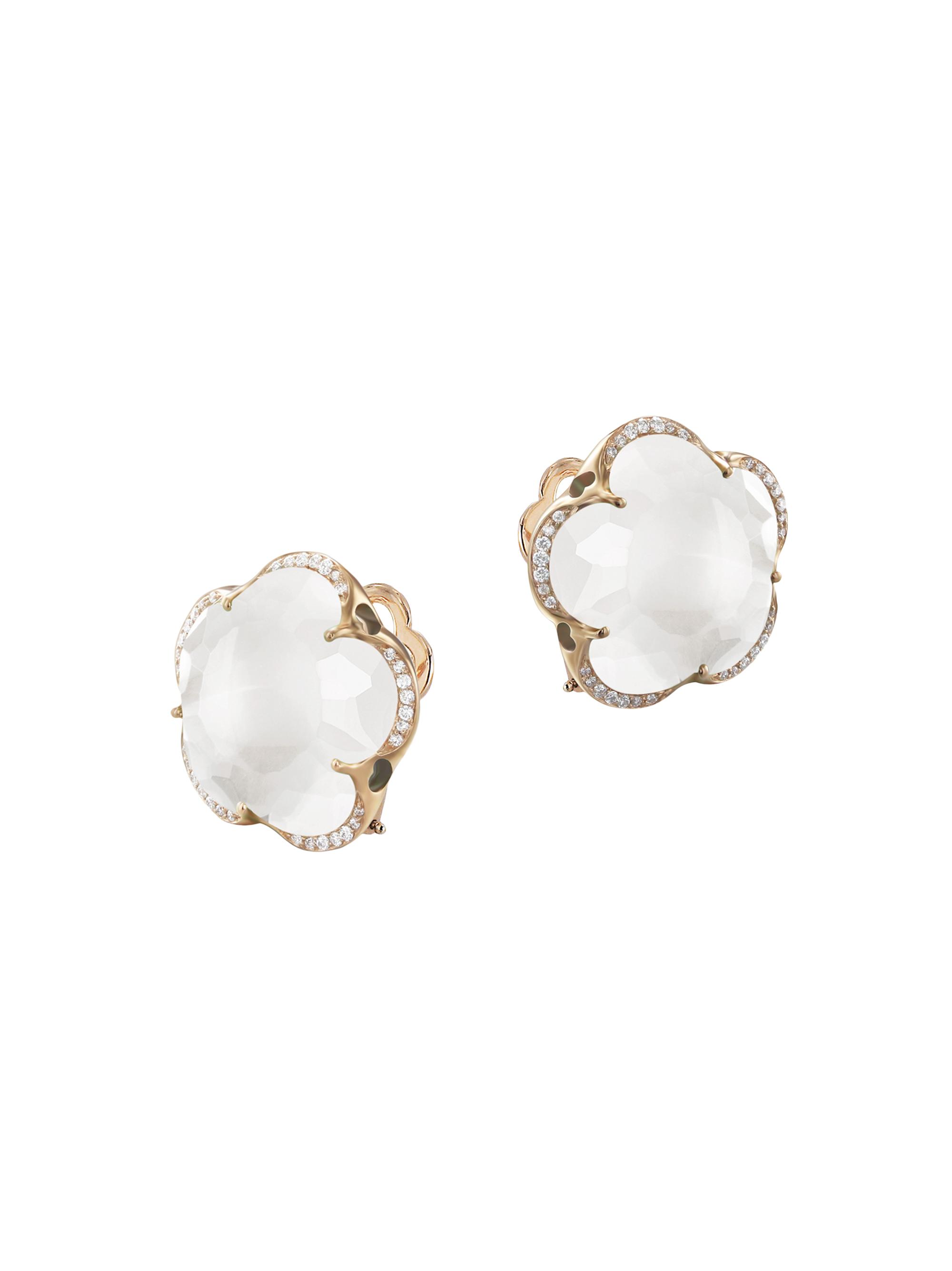 Pasquale Bruni Women's Bon Ton 18K Rose Gold, Milky Quartz & Diamond Stud Earrings - White