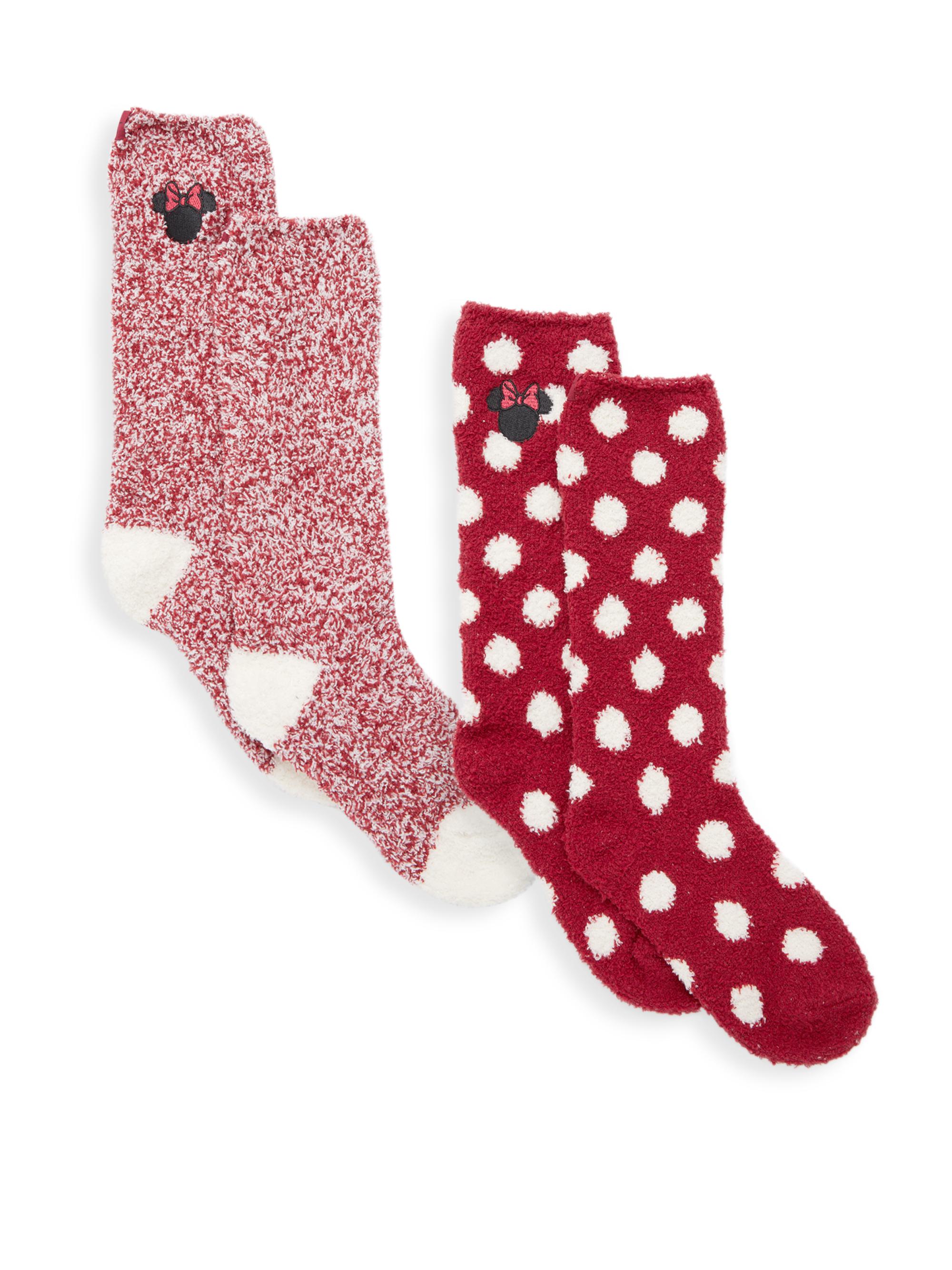 Barefoot Dreams 2-Piece Cozychic Disney Minnie Mouse Socks Set - Ruby Multi