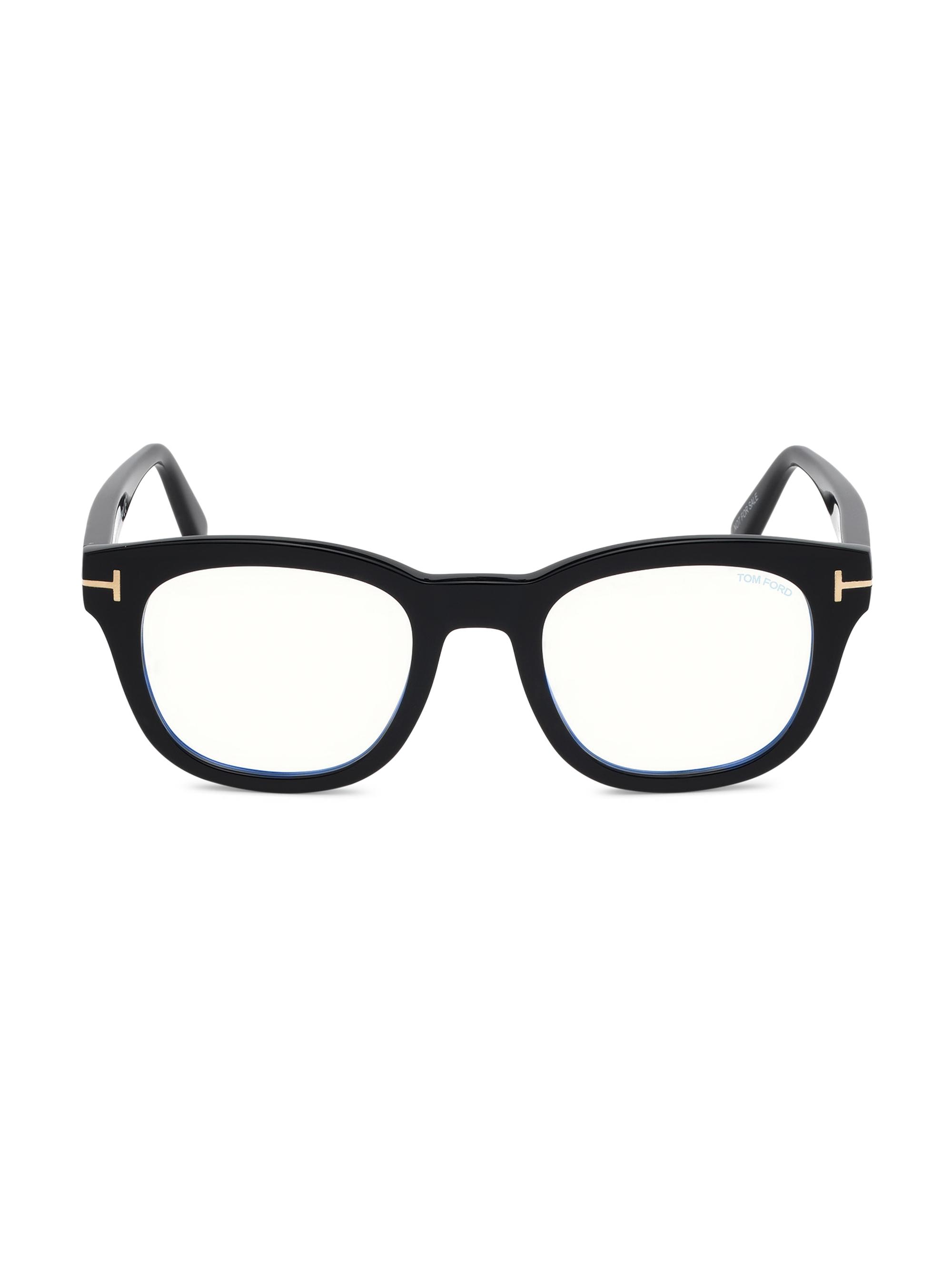 TOM FORD Women's 50MM Geometric Blue Block Optical Glasses - Shiny Black