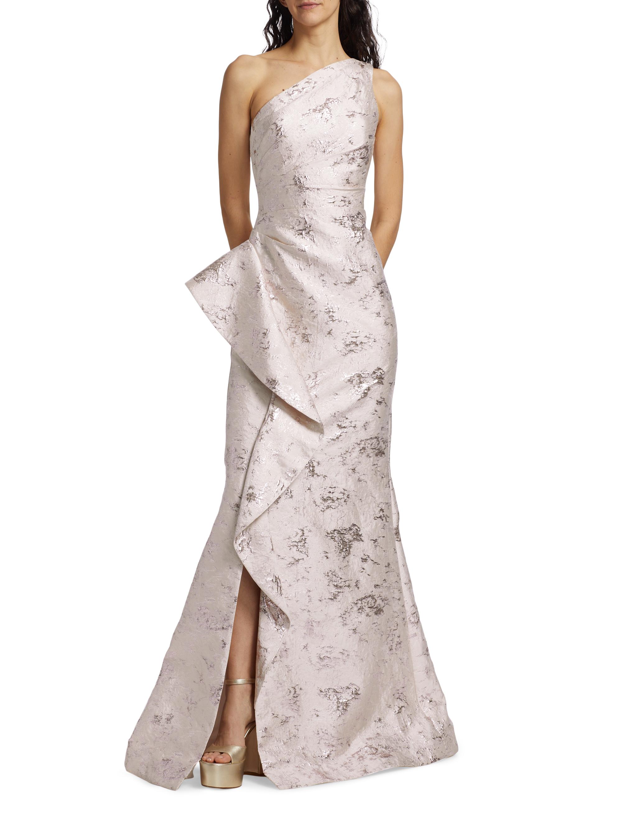 Jacquard One-Shoulder Gown