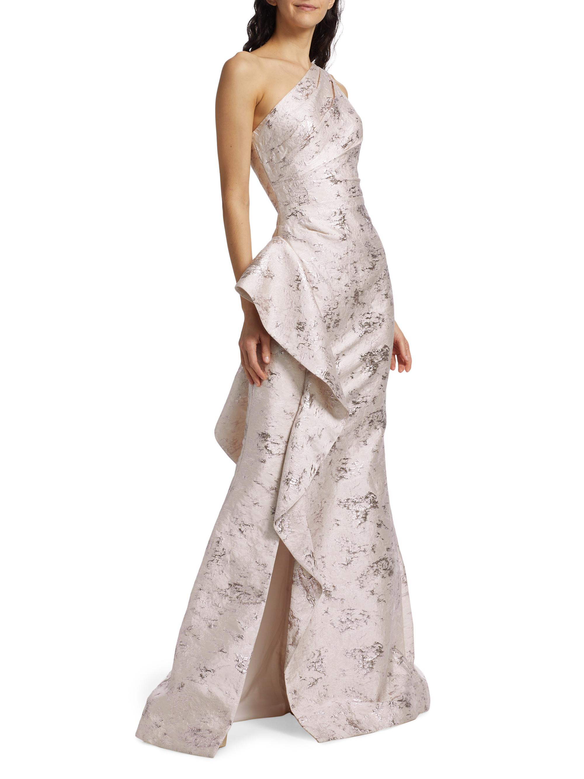 Jacquard One-Shoulder Gown