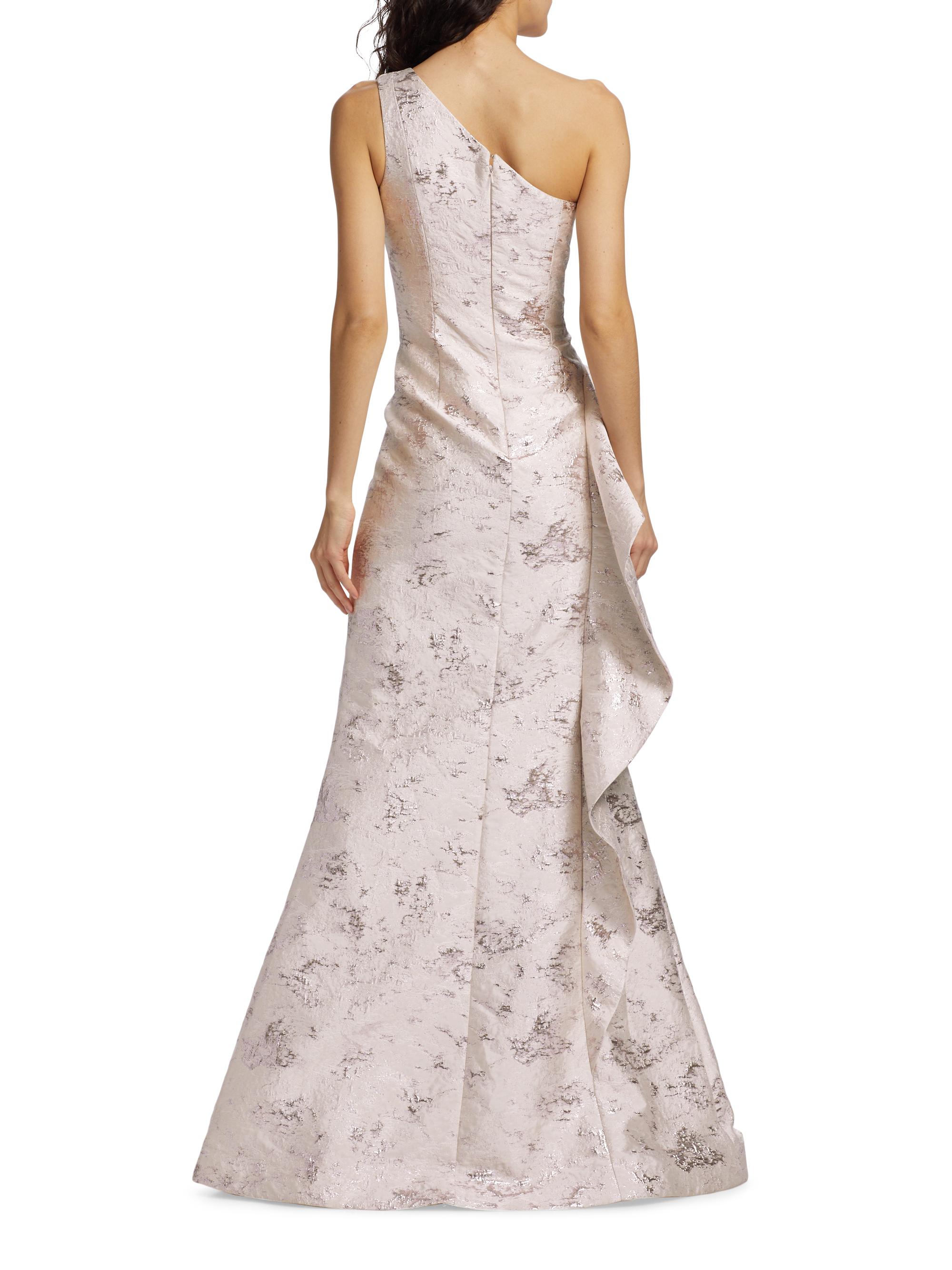 Jacquard One-Shoulder Gown