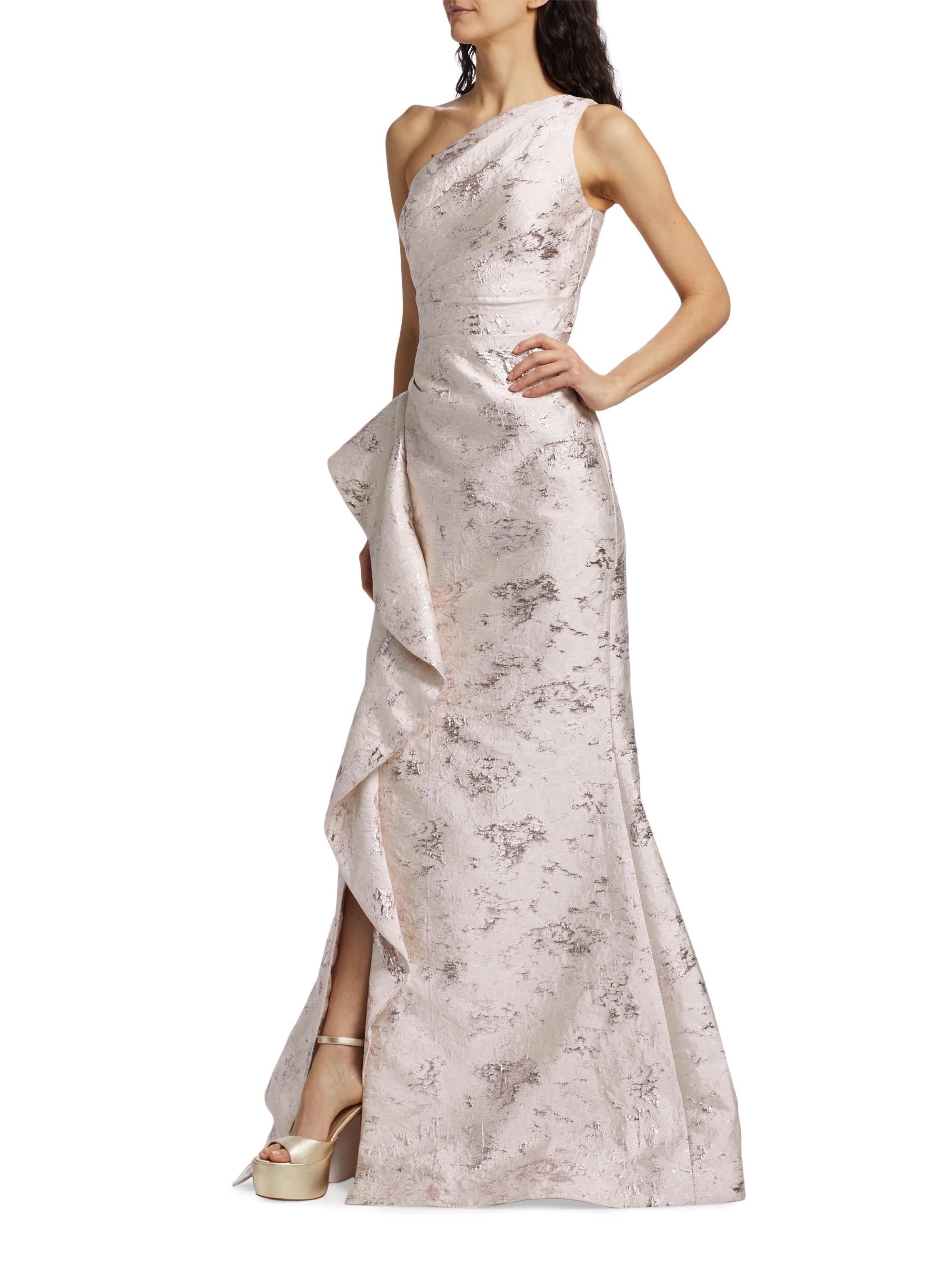 Jacquard One-Shoulder Gown