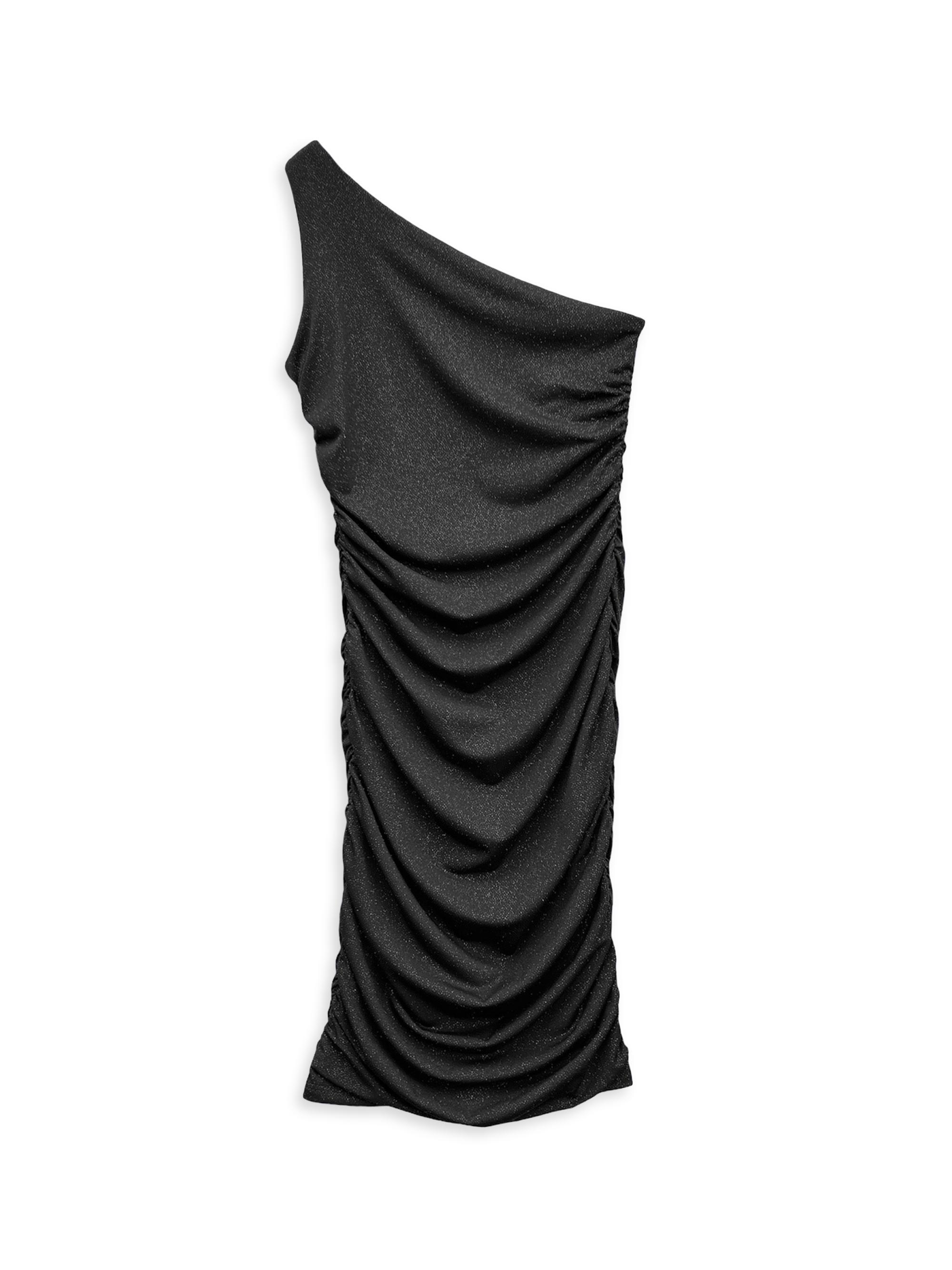 Un Deux Trois Girl's One-Shoulder Ruched Dress - Black Glitter