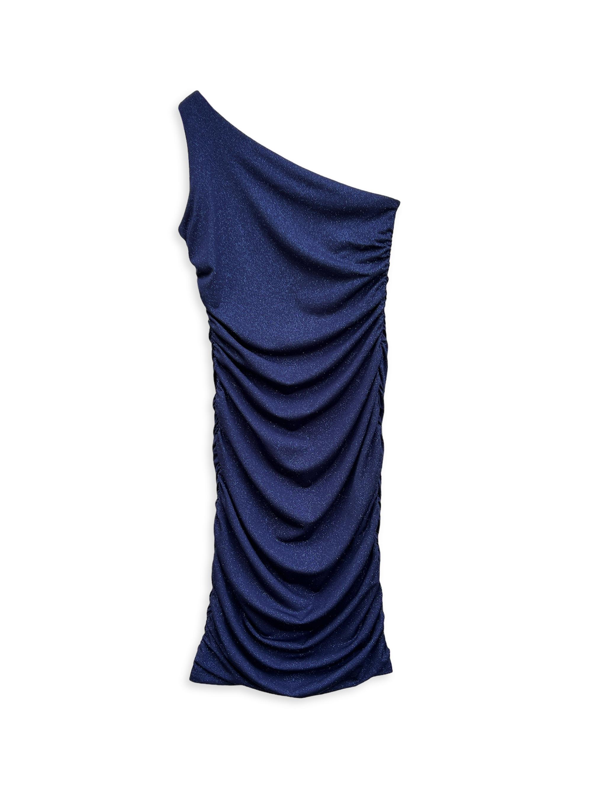 Un Deux Trois Girl's One-Shoulder Ruched Dress - Navy Glitter