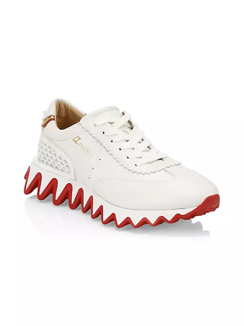 Christian Louboutin Men's Loubishark Flat Red Sole Runner Sneakers In White