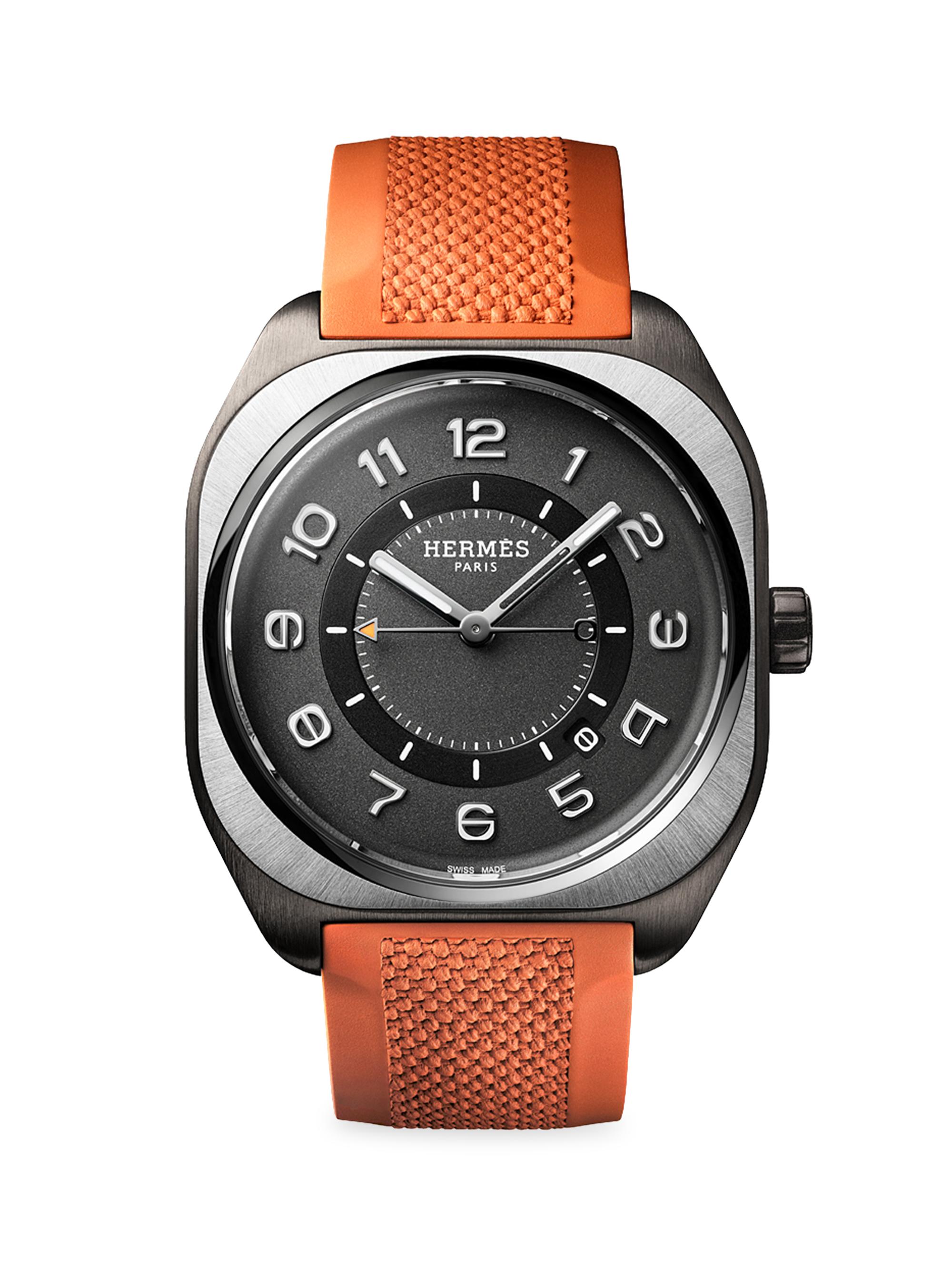 HERMÈS Men's H08 39MM Titanium & Rubber Strap Watch - Titanium