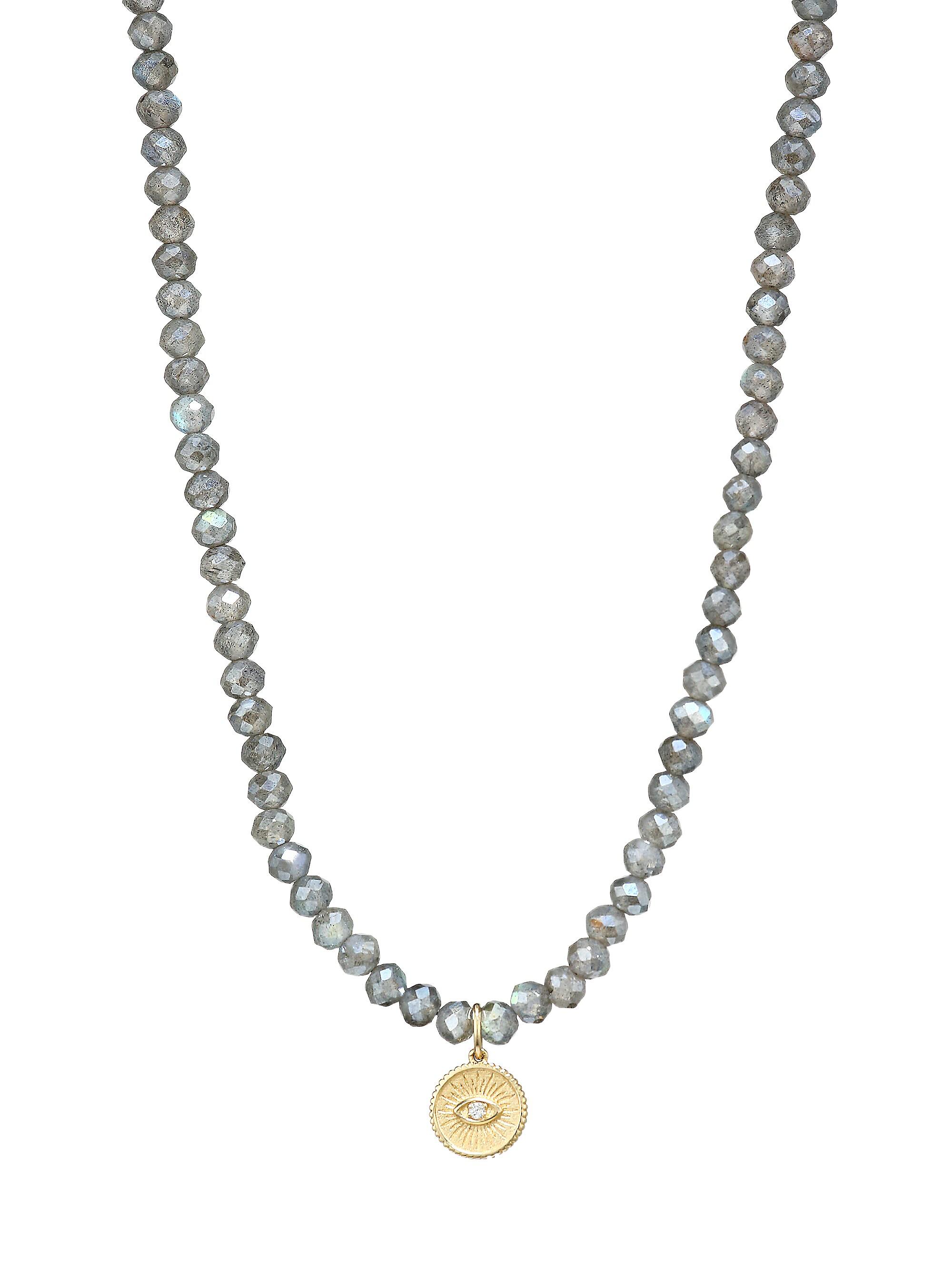 Sydney Evan Women's 14K Yellow Gold, Labradorite & Diamond Evil Eye Charm Beaded Necklace - Gold