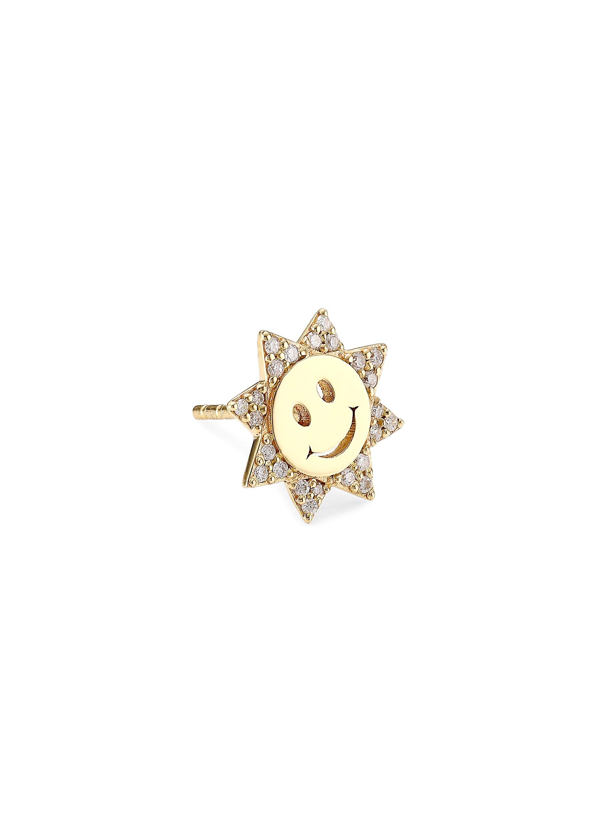 Sydney Evan Women's 14K Yellow Gold & Diamond Happy Face Single Stud Earring - Gold