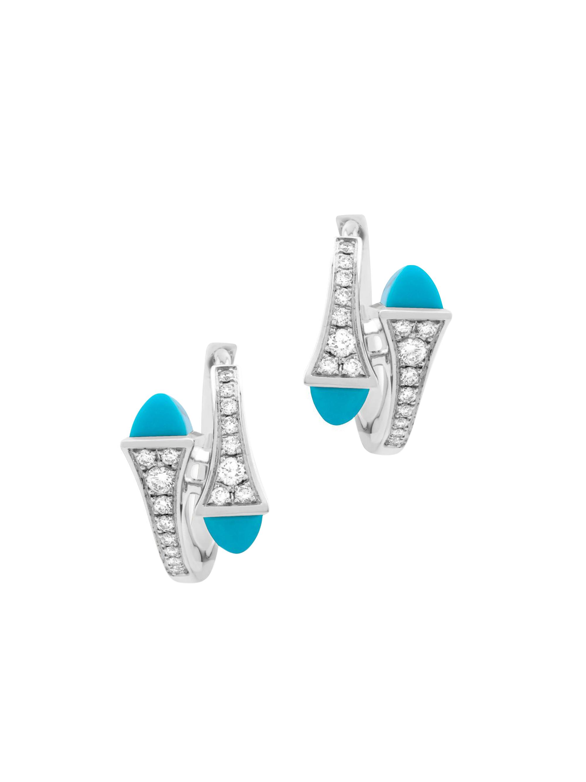 Marli Women's Cleo 18K White Gold, Diamond & Turquoise Huggie Earrings - White Gold