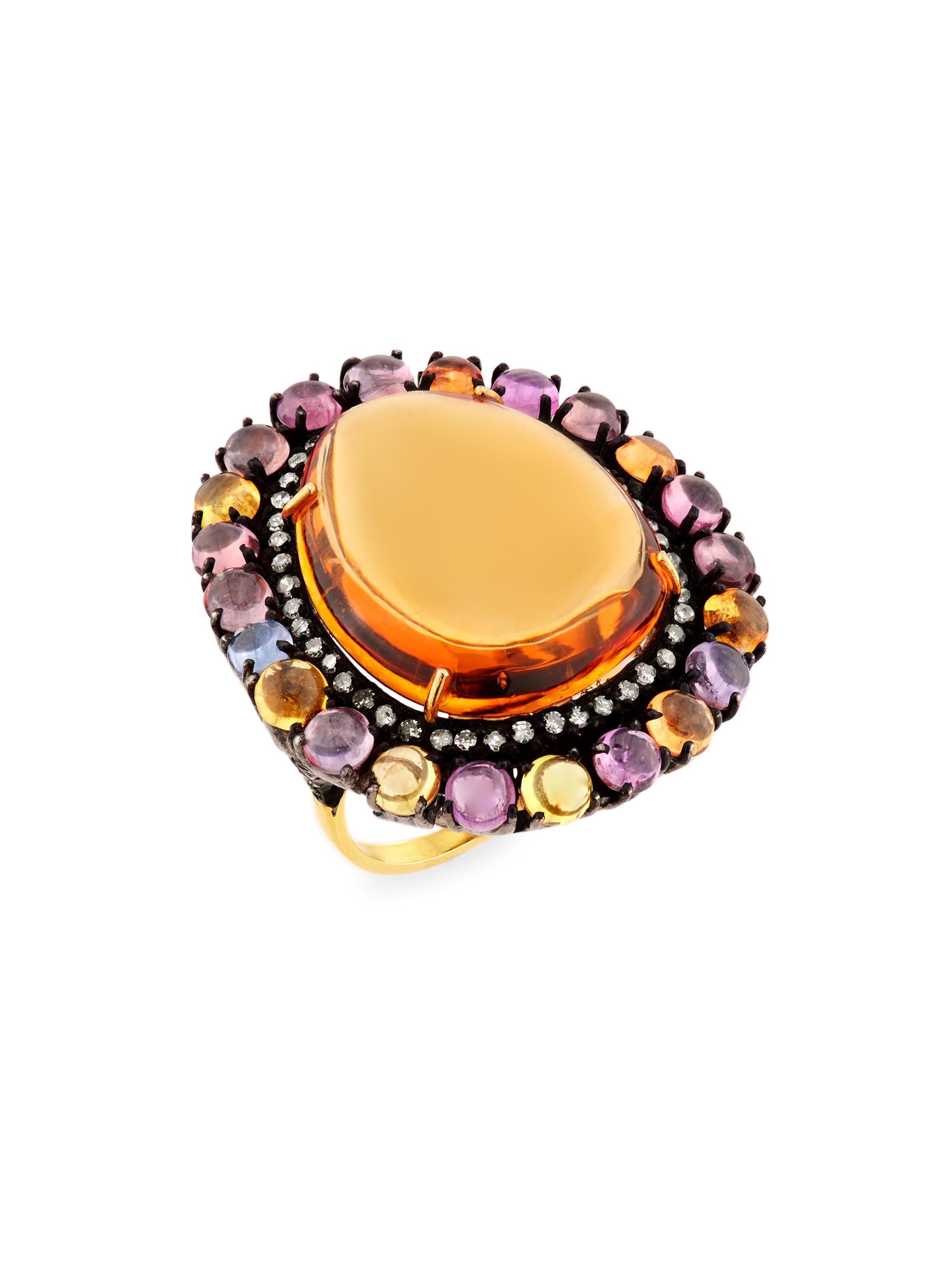 Nina Gilin Women's 14K Yellow Gold, Black Rhodium-Plated Silver & Multi-Gemstone Cocktail Ring - Yellow Gold