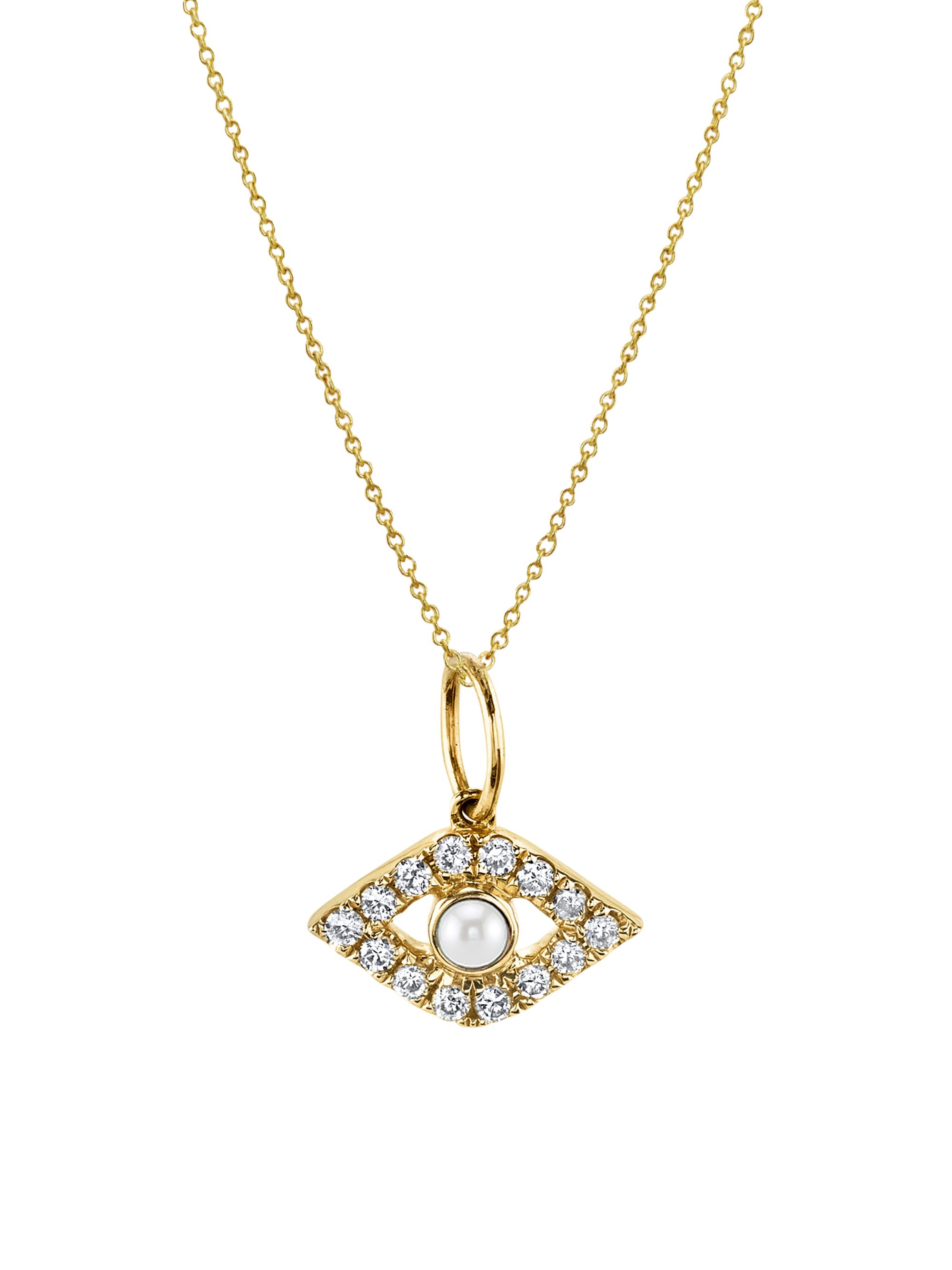 Sydney Evan Women's 14K Yellow Gold, Cultured Freshwater Pearl & 0.11 TCW Diamond Evil Eye Pendant Necklace