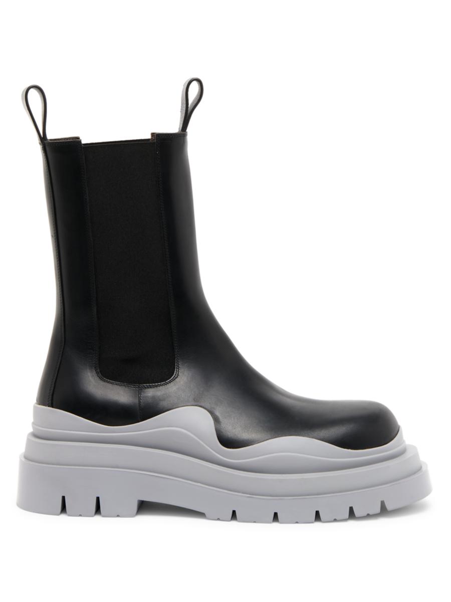 Shop Bottega Veneta Contrast-Sole Leather Tire Boots | Saks Shop Bottega Veneta Contrast-Sole Leather Tire Boots | Saks