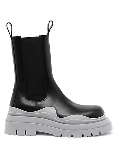 Contrast-Sole Leather Tire Boots