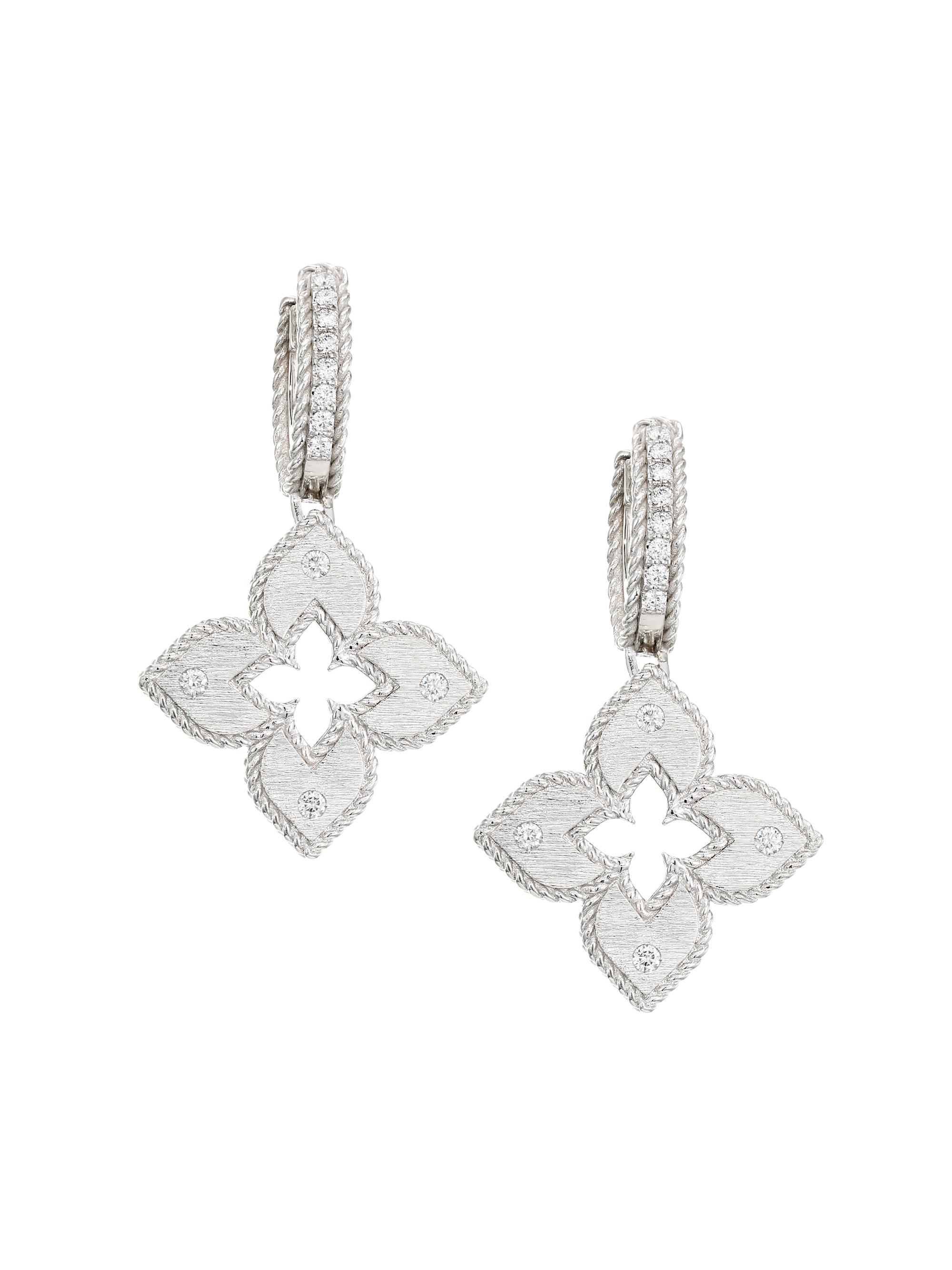 Roberto Coin Women's Venetian Princess 18K White Gold & 0.23 TCW Diamond Huggie Drop Earrings - White Gold