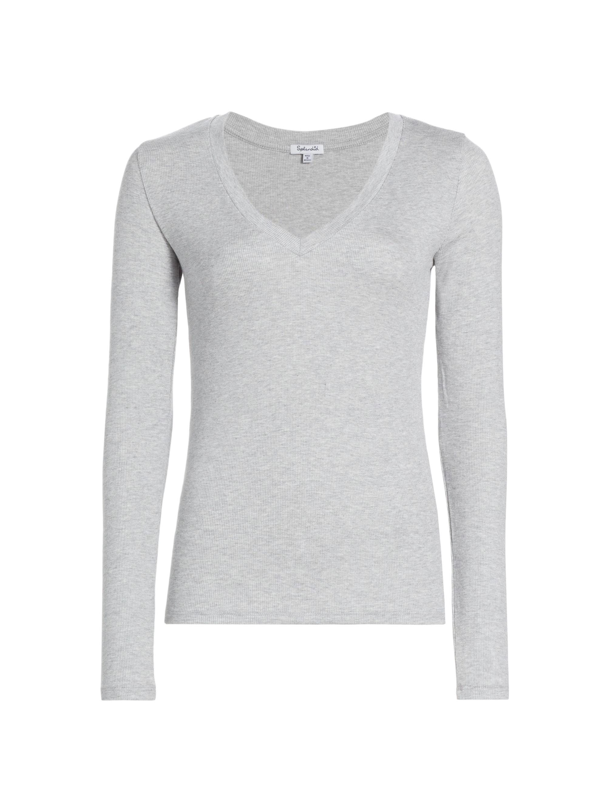 Splendid Women's Valley Rib-Knit V-Neck Top - Heather Grey