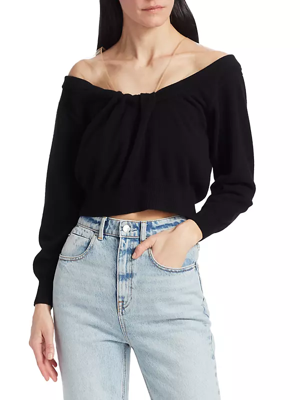 Cropped Off-The-Shoulder Wool-Blend Sweater